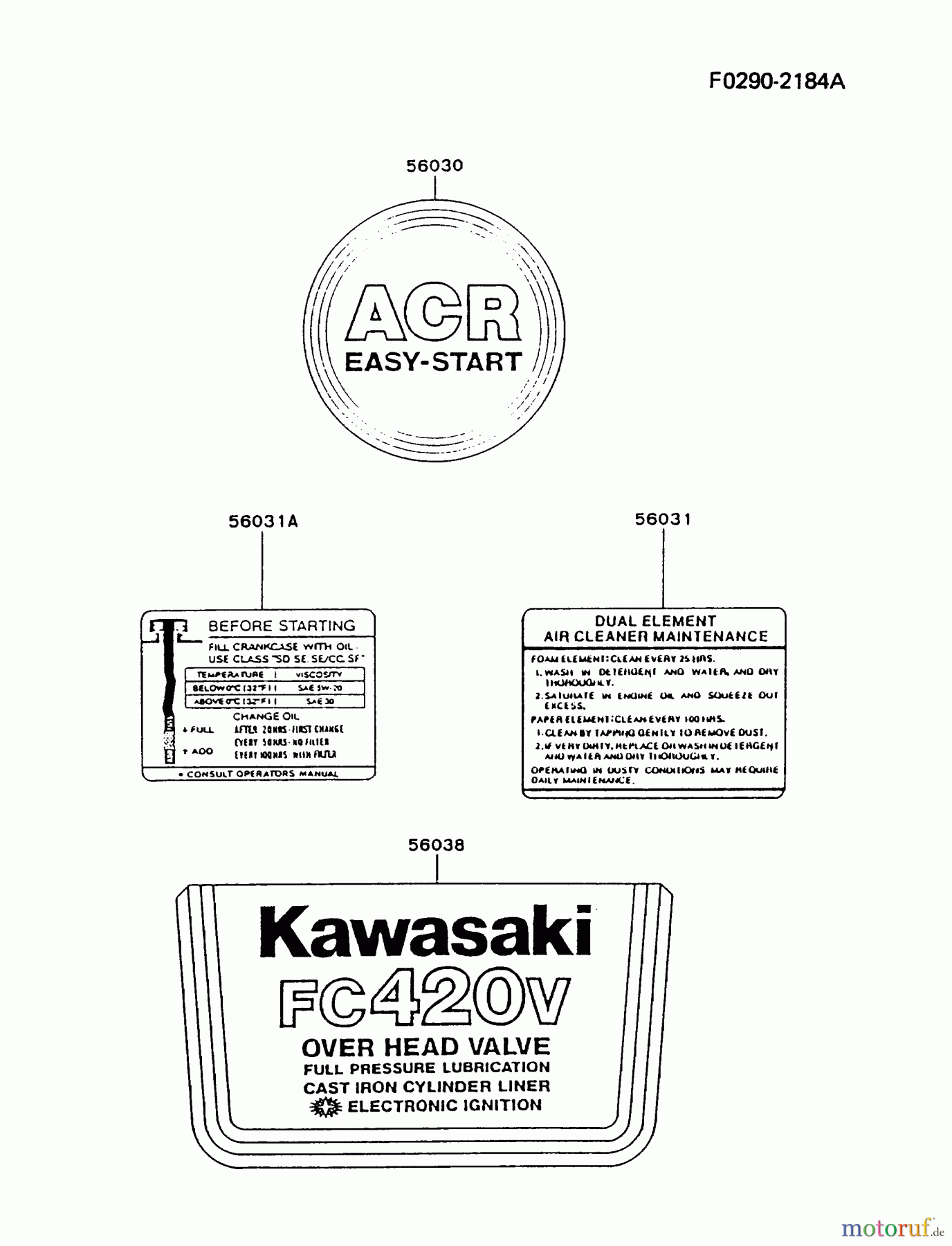  Kawasaki Motoren Motoren Vertikal FA210V - AS02 bis FH641V - DS24 FC420V-AS15 - Kawasaki FC420V 4-Stroke Engine LABEL