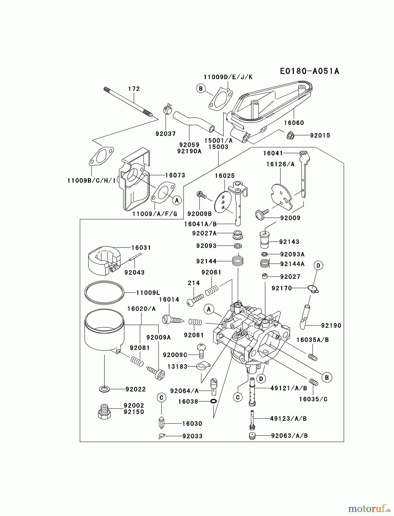  Kawasaki Motoren Motoren Vertikal FA210V - AS02 bis FH641V - DS24 FC420V-BS09 - Kawasaki FC420V 4-Stroke Engine CARBURETOR #1