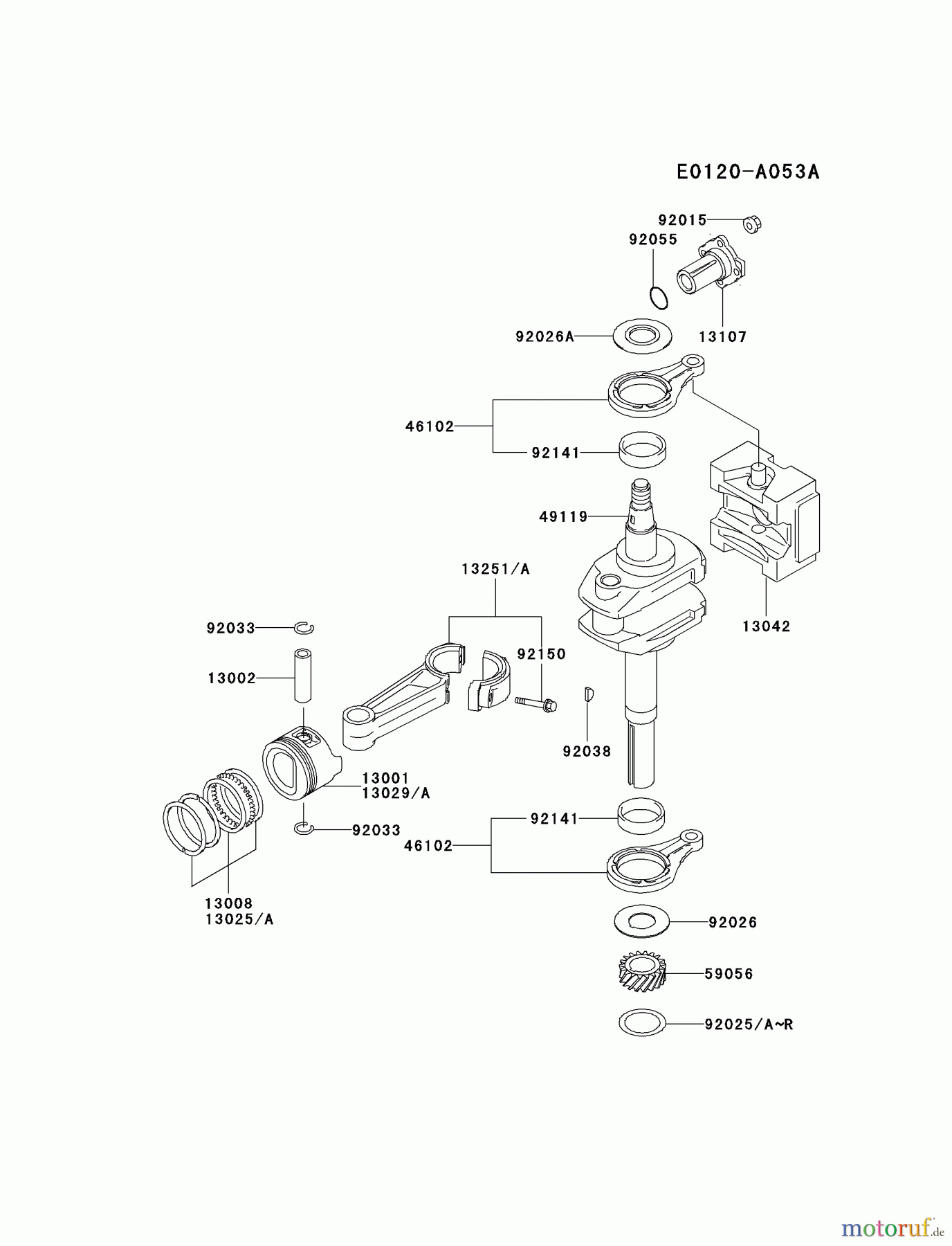  Kawasaki Motoren Motoren Vertikal FA210V - AS02 bis FH641V - DS24 FC400V-BS02 - Kawasaki FC400V 4-Stroke Engine PISTON/CRANKSHAFT