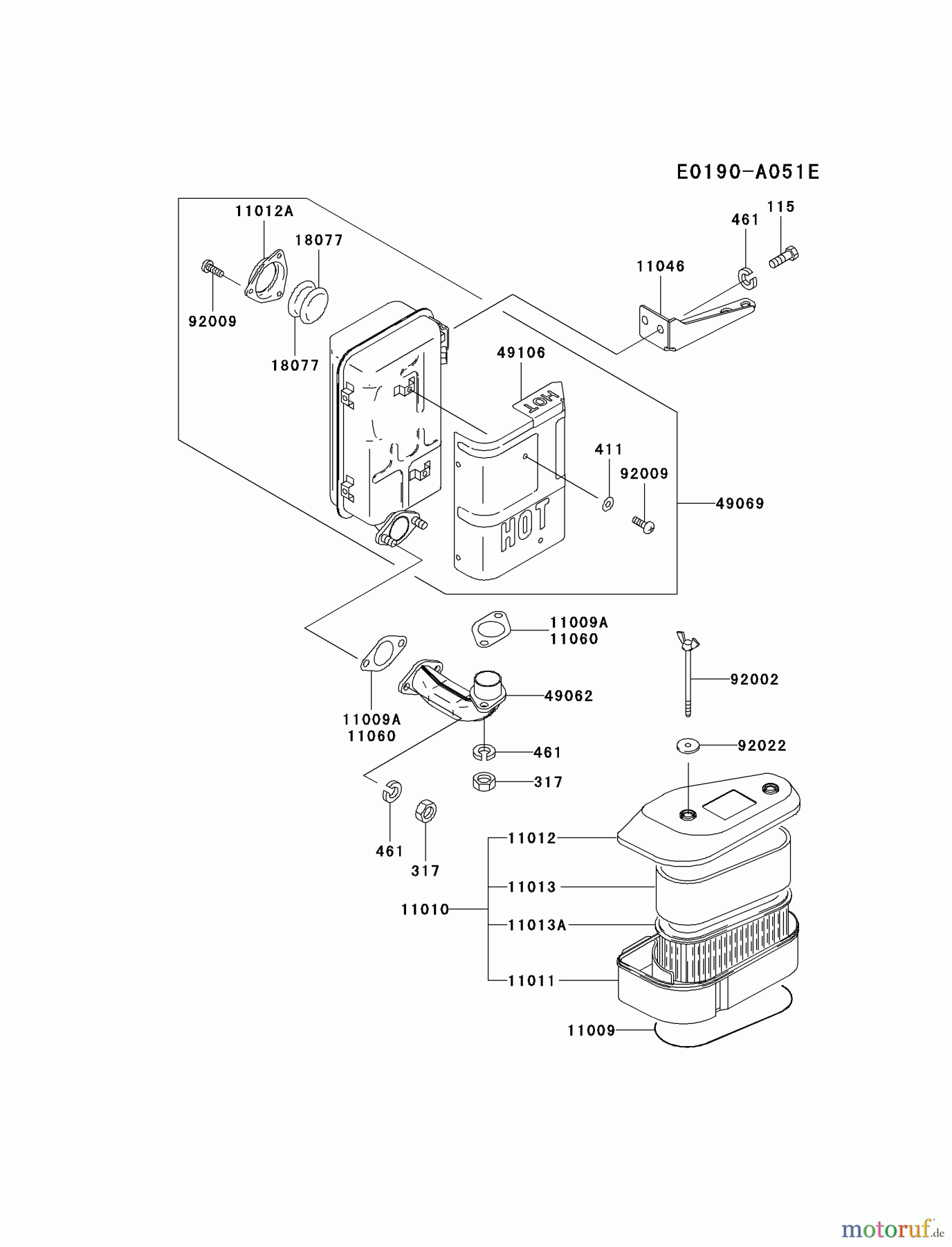  Kawasaki Motoren Motoren Vertikal FA210V - AS02 bis FH641V - DS24 FC420V-DS18 - Kawasaki FC420V 4-Stroke Engine AIR-FILTER/MUFFLER