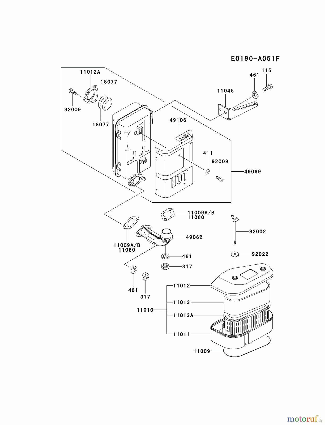  Kawasaki Motoren Motoren Vertikal FA210V - AS02 bis FH641V - DS24 FC401V-BS01 - Kawasaki FC401V 4-Stroke Engine AIR-FILTER/MUFFLER