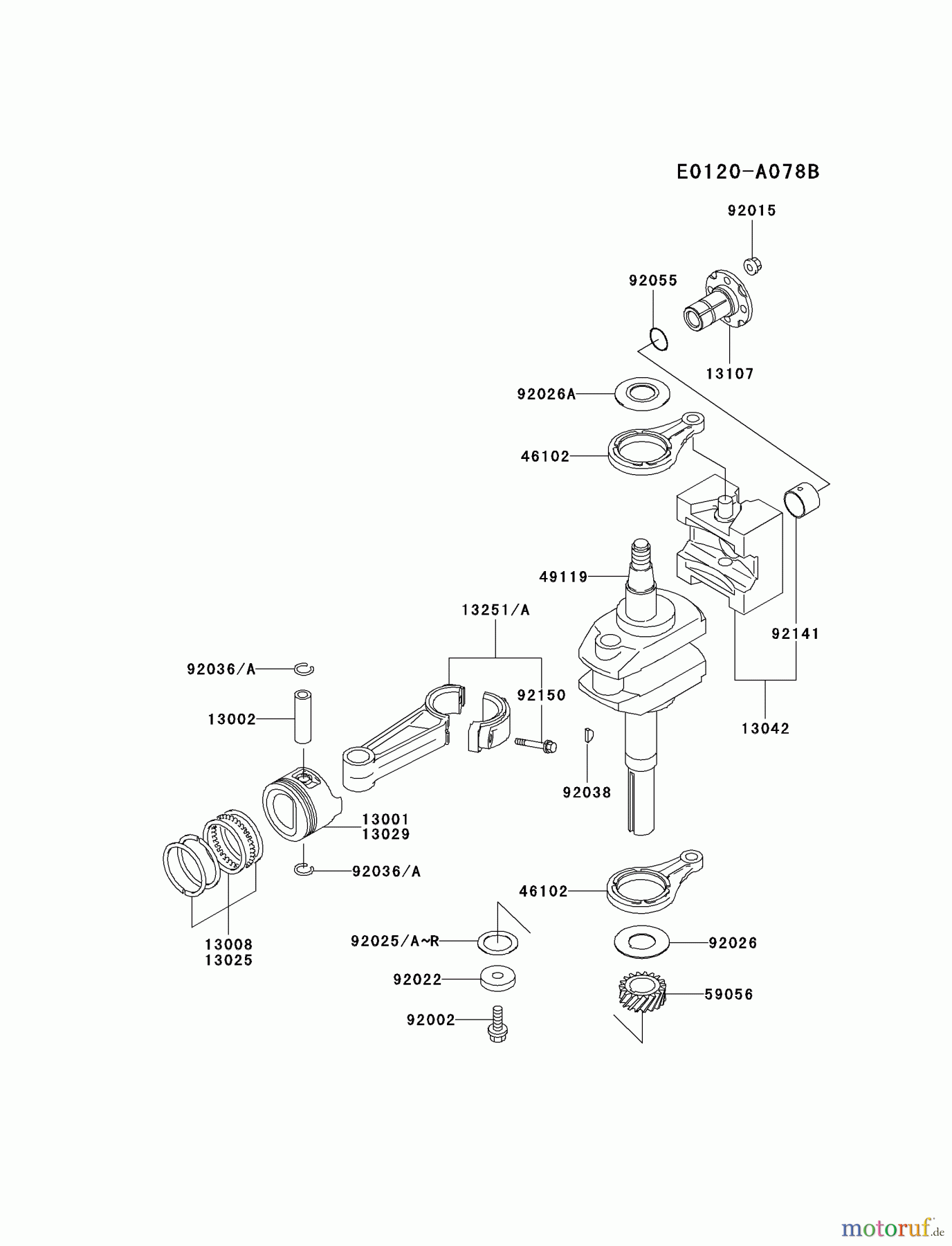  Kawasaki Motoren Motoren Vertikal FA210V - AS02 bis FH641V - DS24 FC401V-AS01 - Kawasaki FC401V 4-Stroke Engine PISTON/CRANKSHAFT