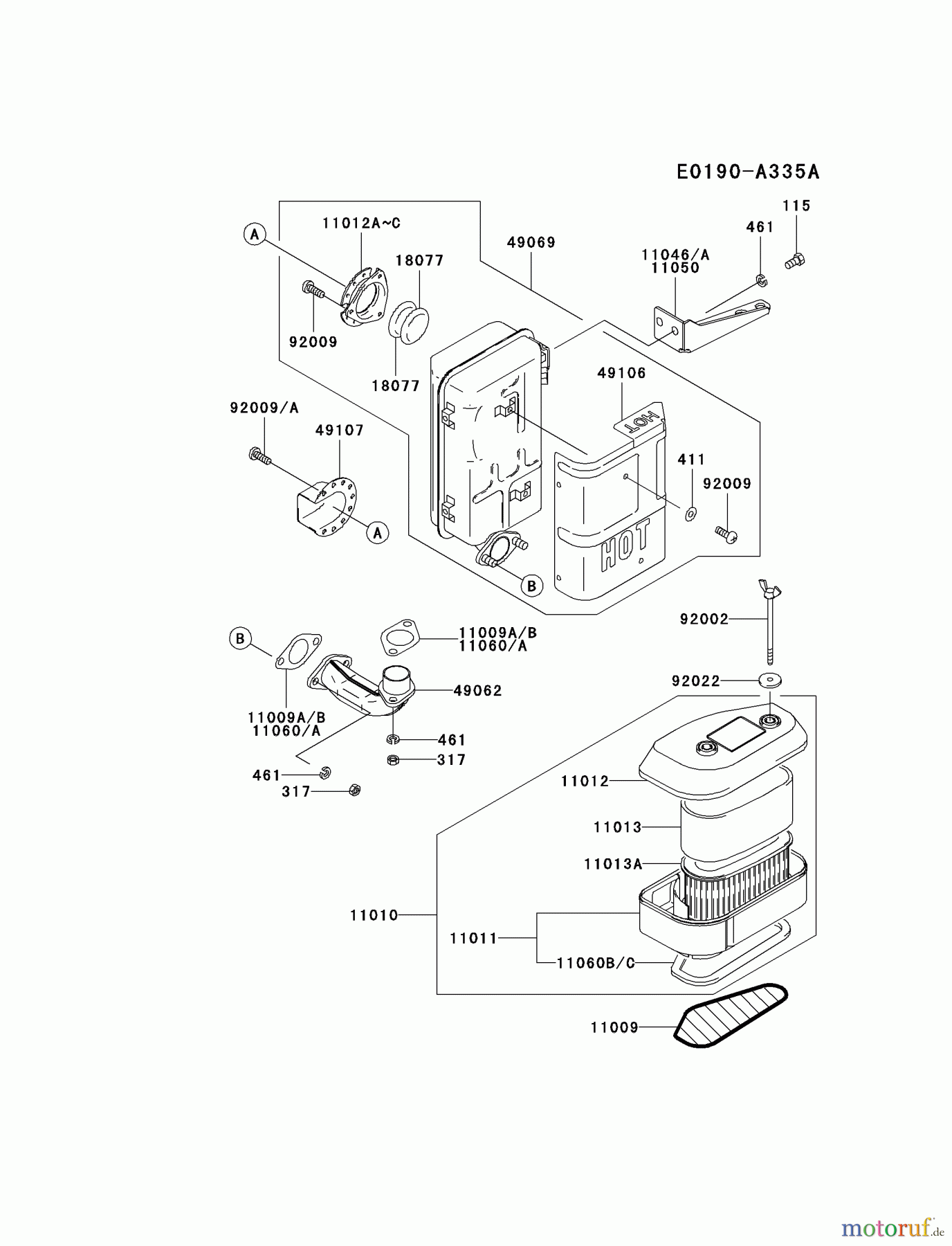  Kawasaki Motoren Motoren Vertikal FA210V - AS02 bis FH641V - DS24 FC420V-DS12 - Kawasaki FC420V 4-Stroke Engine AIR-FILTER/MUFFLER