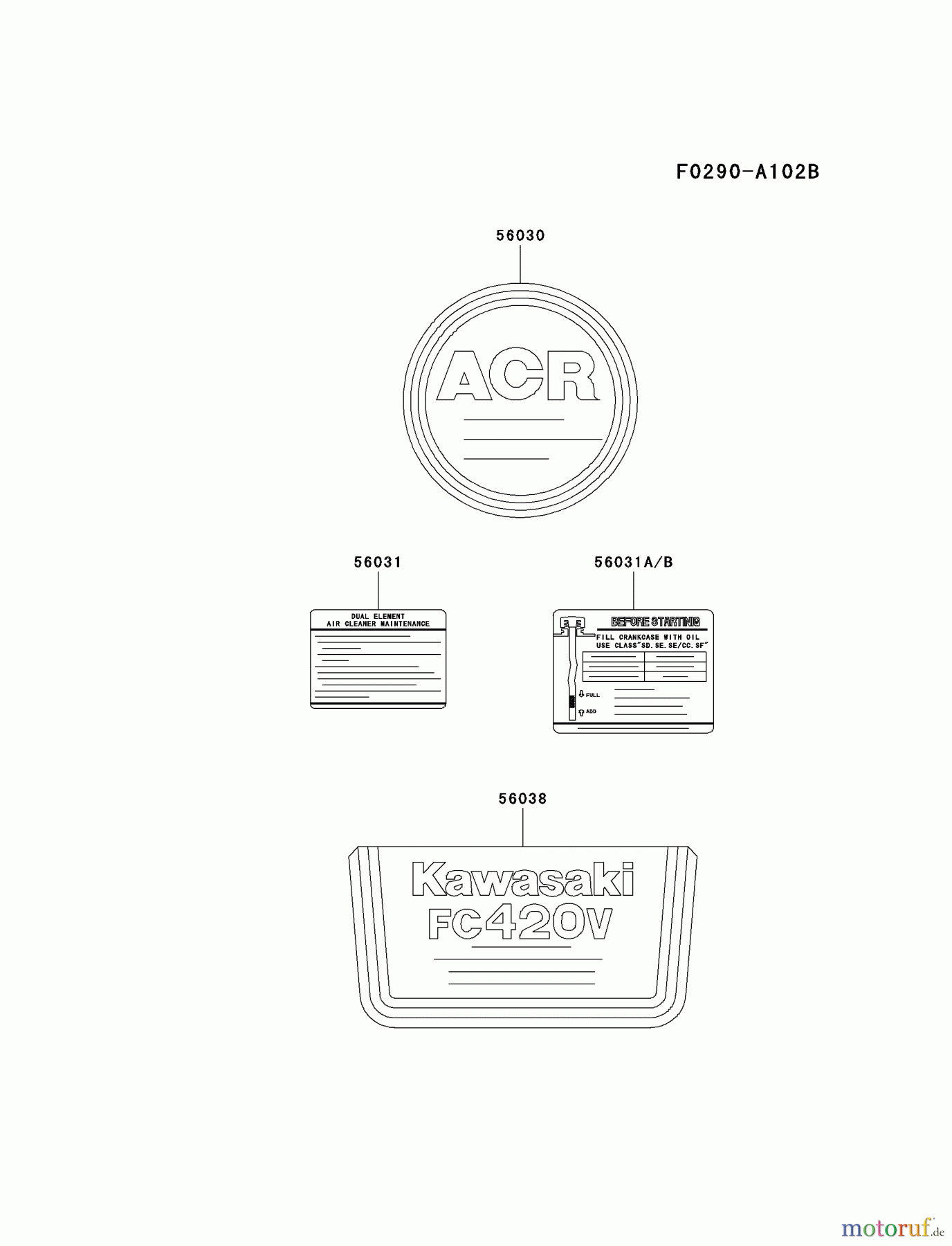  Kawasaki Motoren Motoren Vertikal FA210V - AS02 bis FH641V - DS24 FC420V-FS06 - Kawasaki FC420V 4-Stroke Engine LABEL