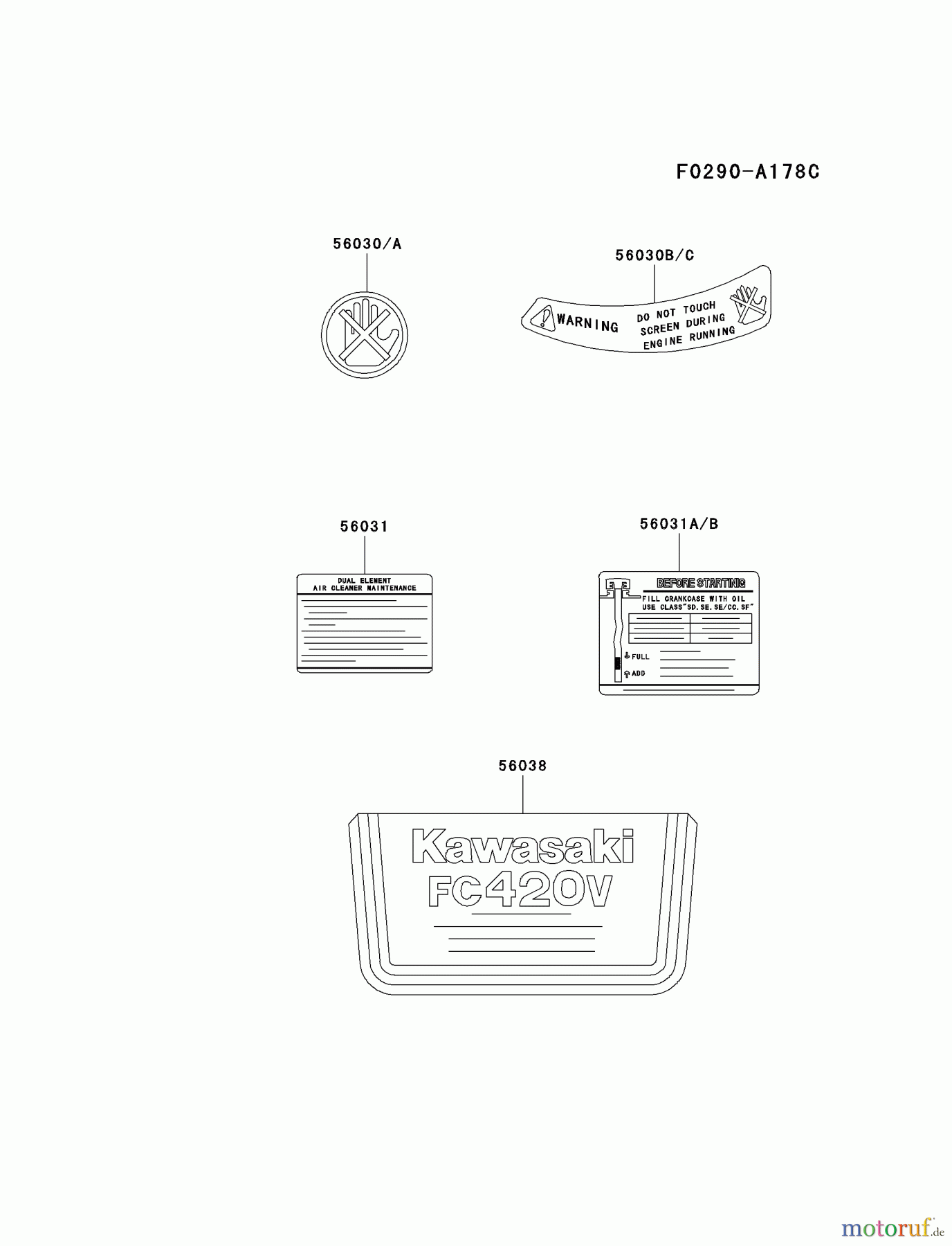  Kawasaki Motoren Motoren Vertikal FA210V - AS02 bis FH641V - DS24 FC420V-FS17 - Kawasaki FC420V 4-Stroke Engine LABEL
