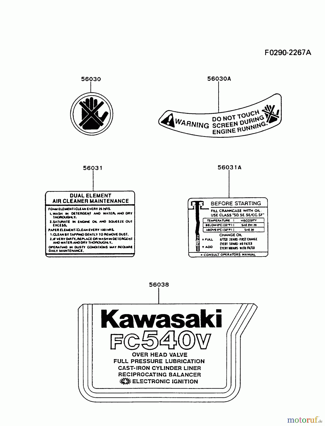  Kawasaki Motoren Motoren Vertikal FA210V - AS02 bis FH641V - DS24 FC540V-BS07 - Kawasaki FC540V 4-Stroke Engine LABEL