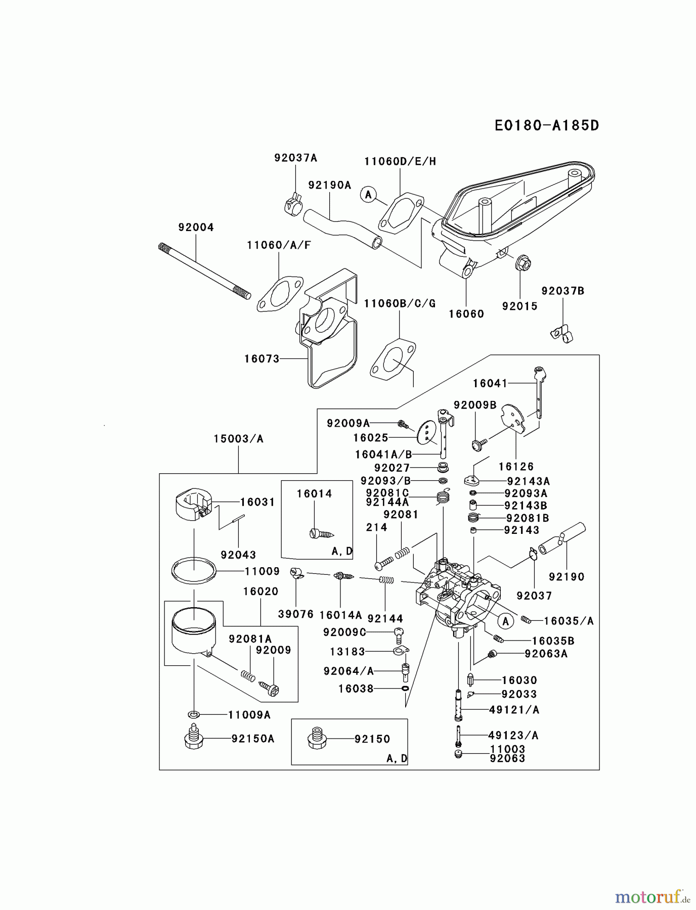  Kawasaki Motoren Motoren Vertikal FA210V - AS02 bis FH641V - DS24 FC540V-DS16 - Kawasaki FC540V 4-Stroke Engine CARBURETOR #1