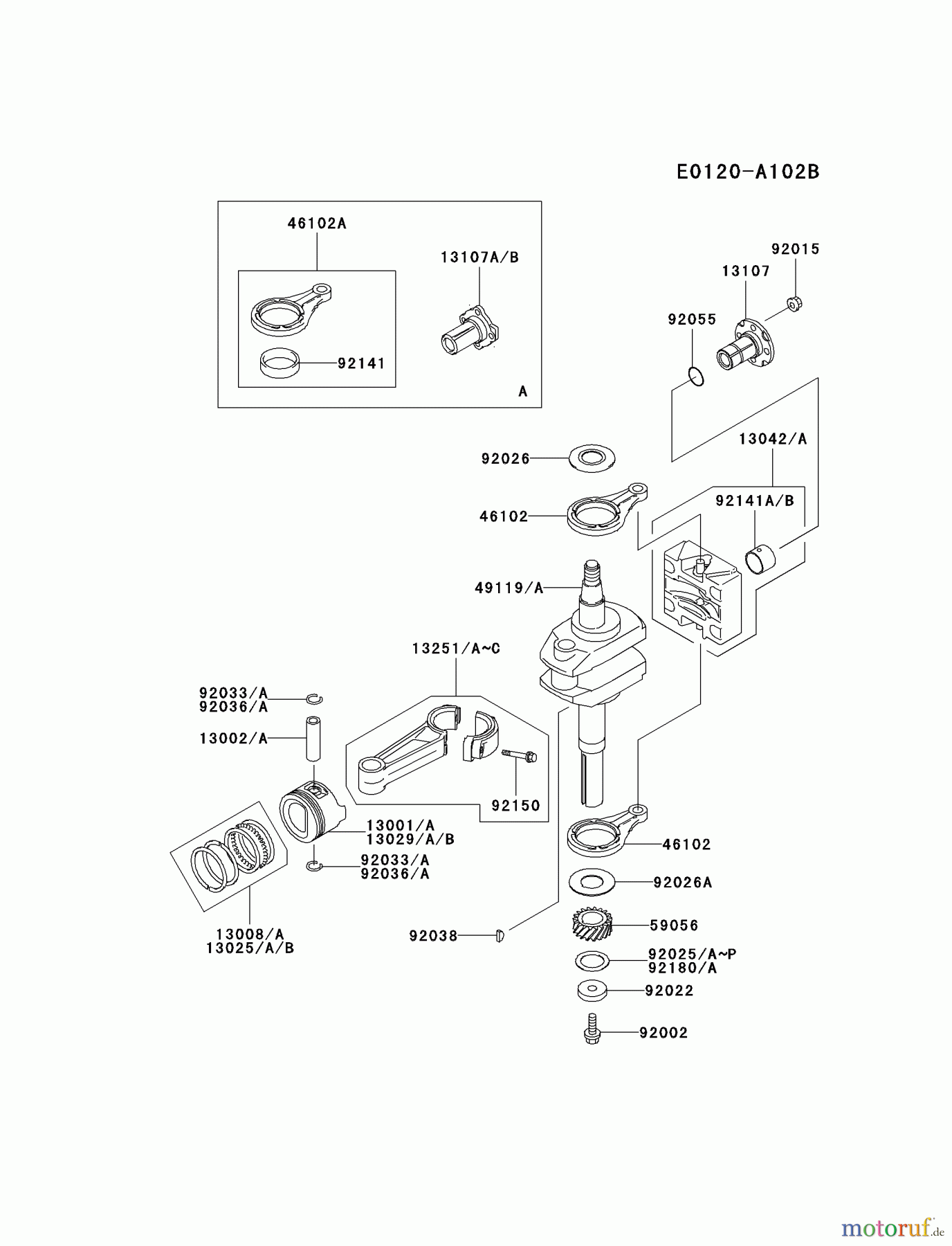  Kawasaki Motoren Motoren Vertikal FA210V - AS02 bis FH641V - DS24 FC540V-AS16 - Kawasaki FC540V 4-Stroke Engine PISTON/CRANKSHAFT #1