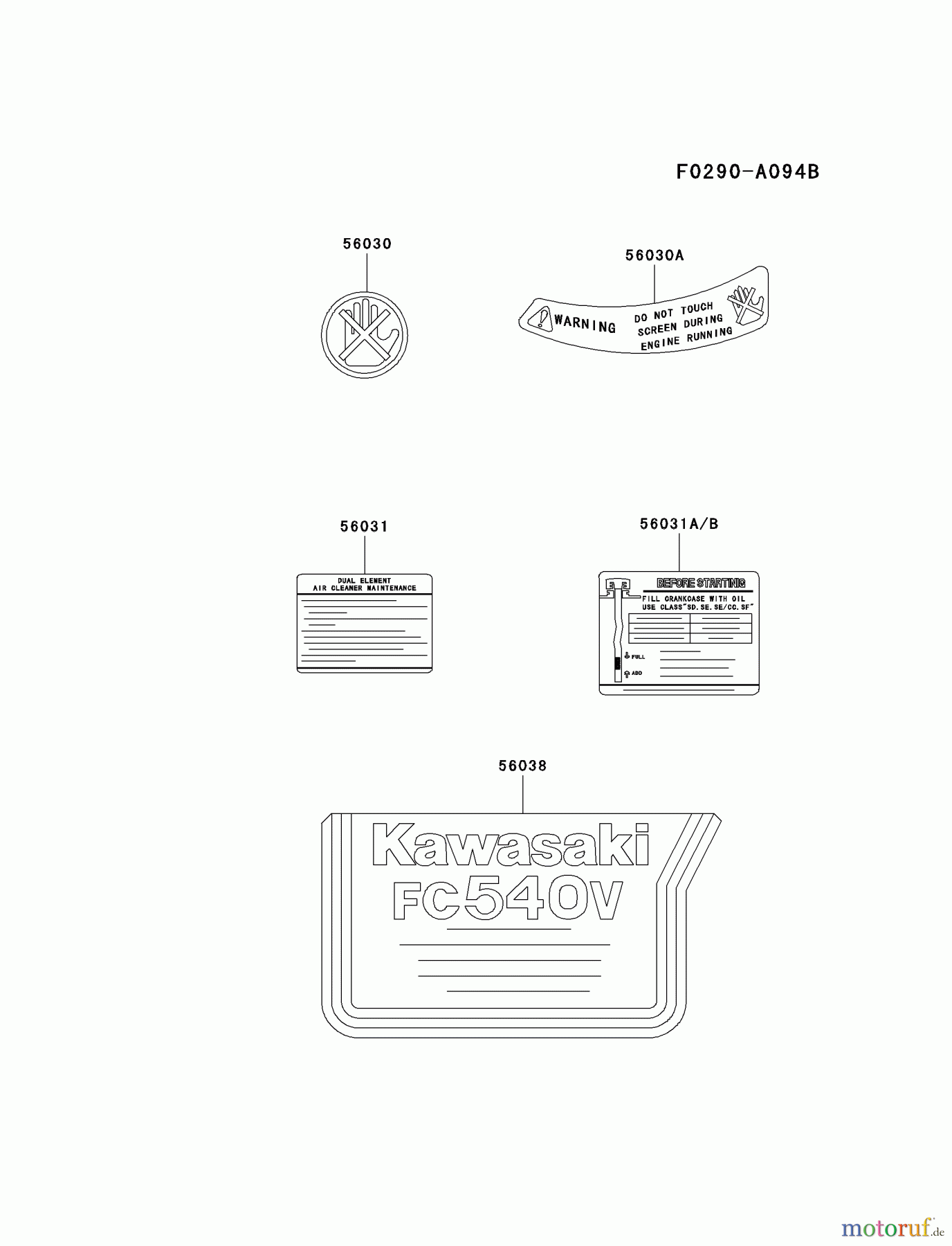  Kawasaki Motoren Motoren Vertikal FA210V - AS02 bis FH641V - DS24 FC540V-HS03 - Kawasaki FC540V 4-Stroke Engine LABEL