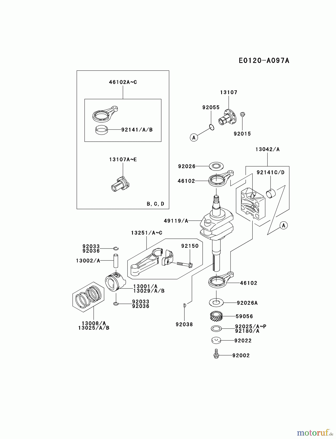  Kawasaki Motoren Motoren Vertikal FA210V - AS02 bis FH641V - DS24 FC540V-GS03 - Kawasaki FC540V 4-Stroke Engine PISTON/CRANKSHAFT #1