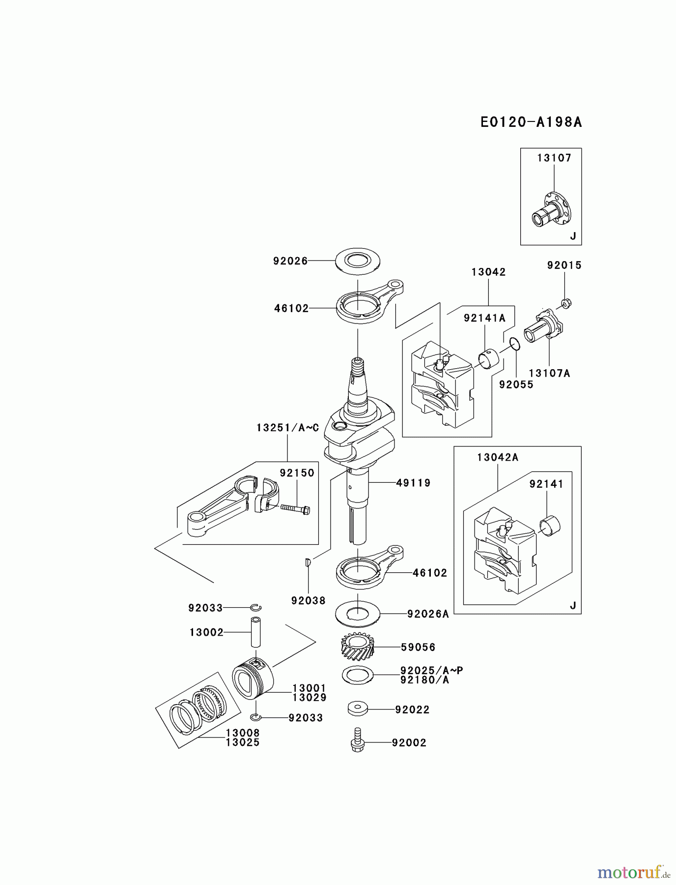  Kawasaki Motoren Motoren Vertikal FA210V - AS02 bis FH641V - DS24 FC540V-JS03 - Kawasaki FC540V 4-Stroke Engine PISTON/CRANKSHAFT #1