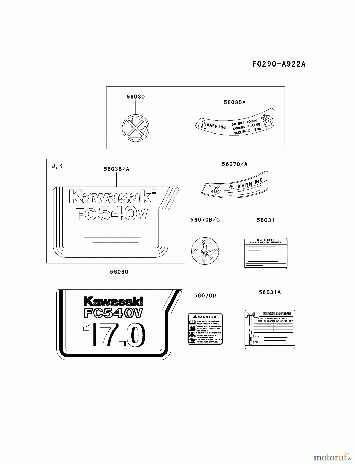  Kawasaki Motoren Motoren Vertikal FA210V - AS02 bis FH641V - DS24 FC540V-JS03 - Kawasaki FC540V 4-Stroke Engine LABEL