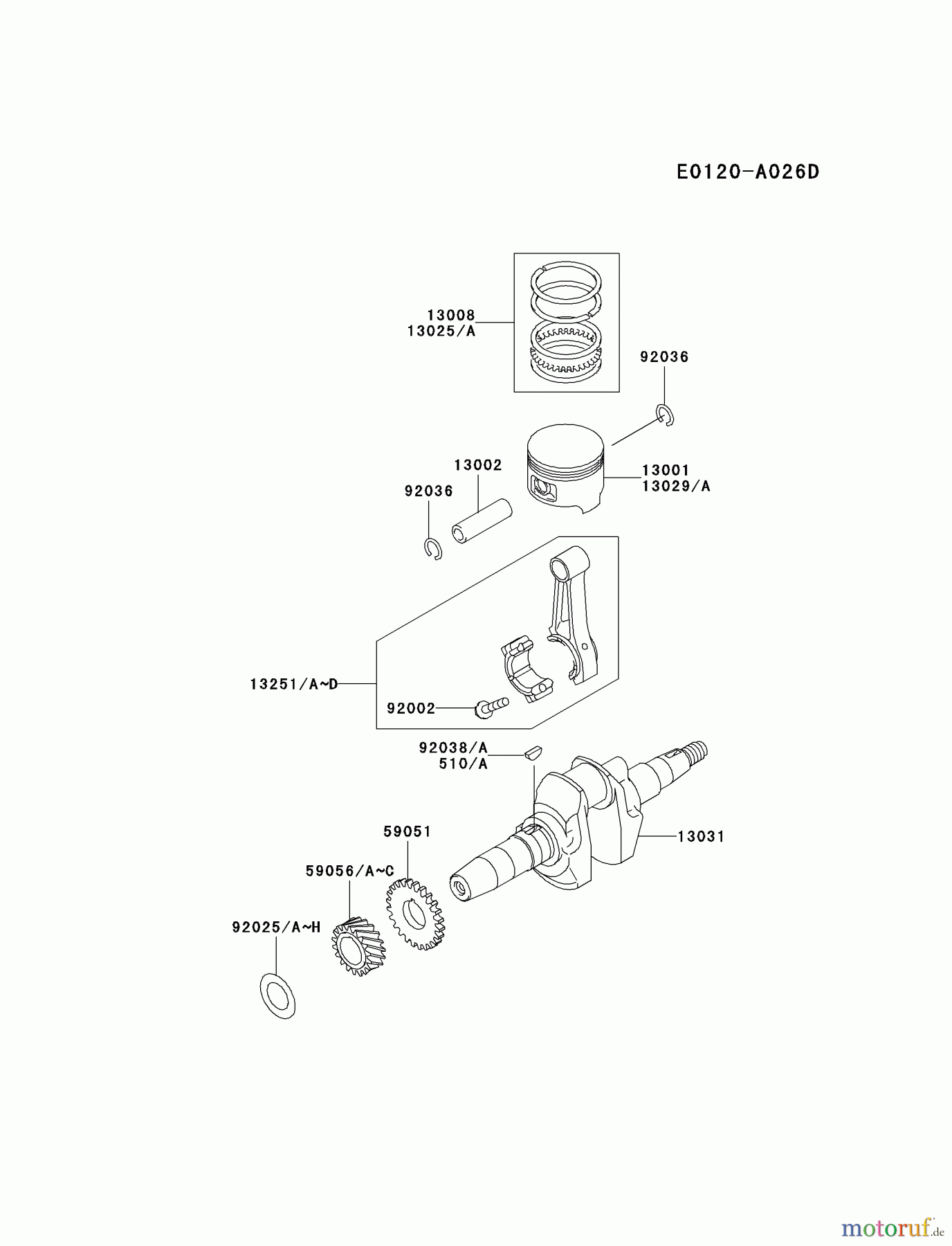  Kawasaki Geräte Stromerzeuger GEF00A-CS00 (GE5000AS) - Kawasaki Generator PISTON/CRANKSHAFT