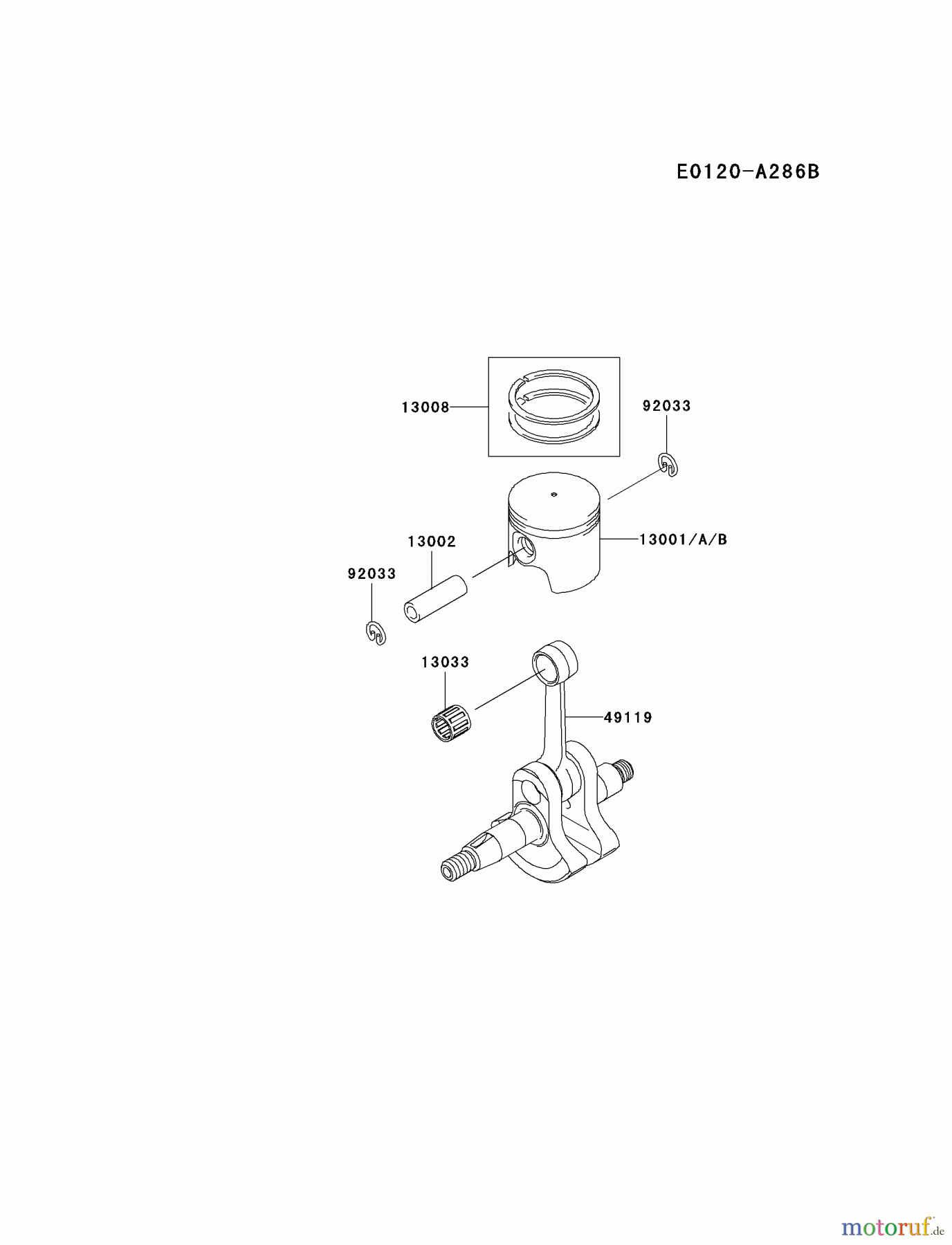  Kawasaki Geräte Bläser / Sauger / Häcksler / Zerkleinerer KRB300A-A2 (KRB300A) - Kawasaki Backpack Blower PISTON/CRANKSHAFT