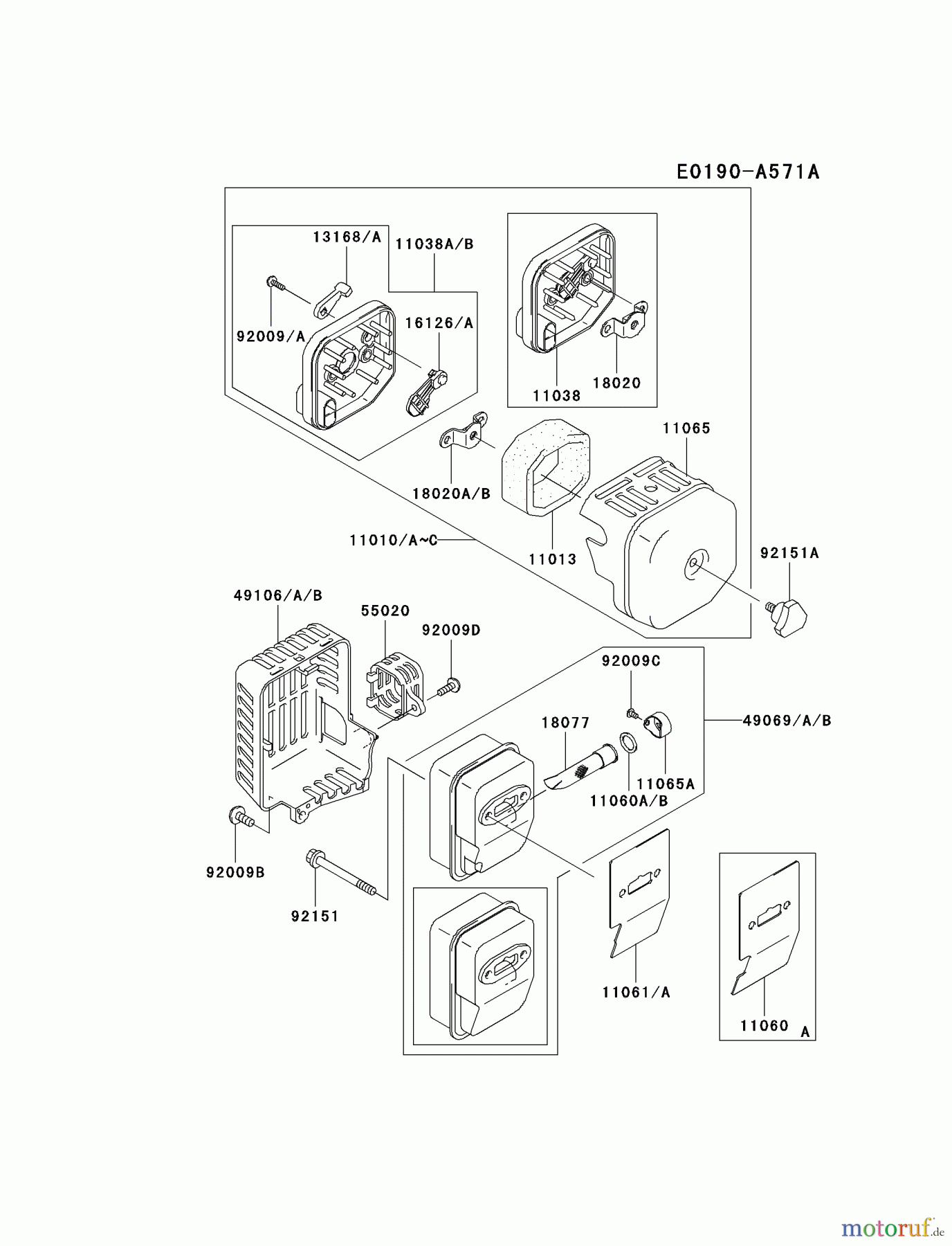  Kawasaki Geräte Trimmer, Faden / Bürste HA023F-BS01 (KBL23A) - Kawasaki Brush Cutter AIR-FILTER/MUFFLER