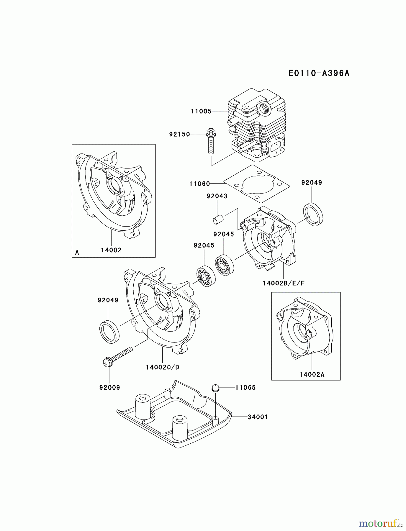  Kawasaki Geräte Trimmer, Faden / Bürste HA023F-AS01 (KBL23A) - Kawasaki Brush Cutter CYLINDER/CRANKCASE