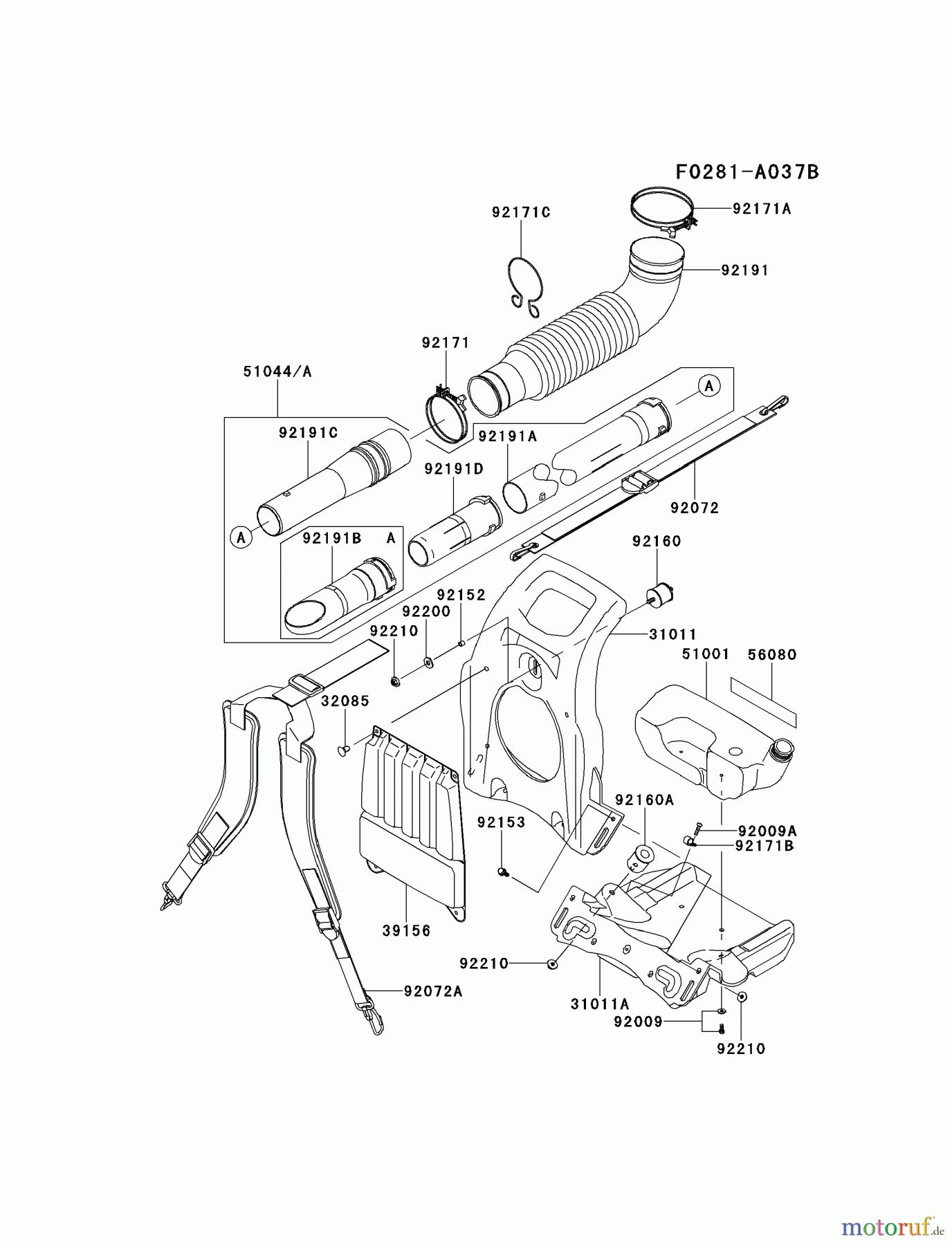  Kawasaki Geräte Bläser / Sauger / Häcksler / Zerkleinerer KRB650B-A2 (KRB650B) - Kawasaki Backpack Blower FRAME/COUPLING