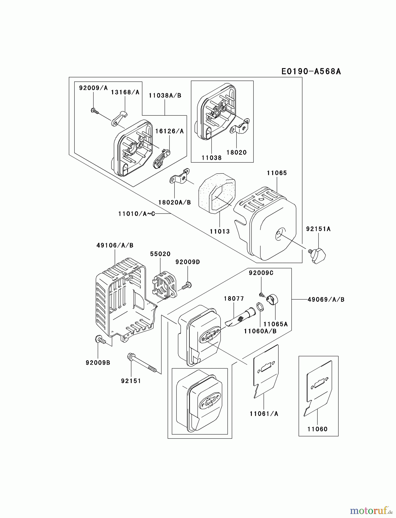  Kawasaki Geräte Trimmer, Faden / Bürste HA026F-AS01 (KBL26A) - Kawasaki Brush Cutter AIR-FILTER/MUFFLER