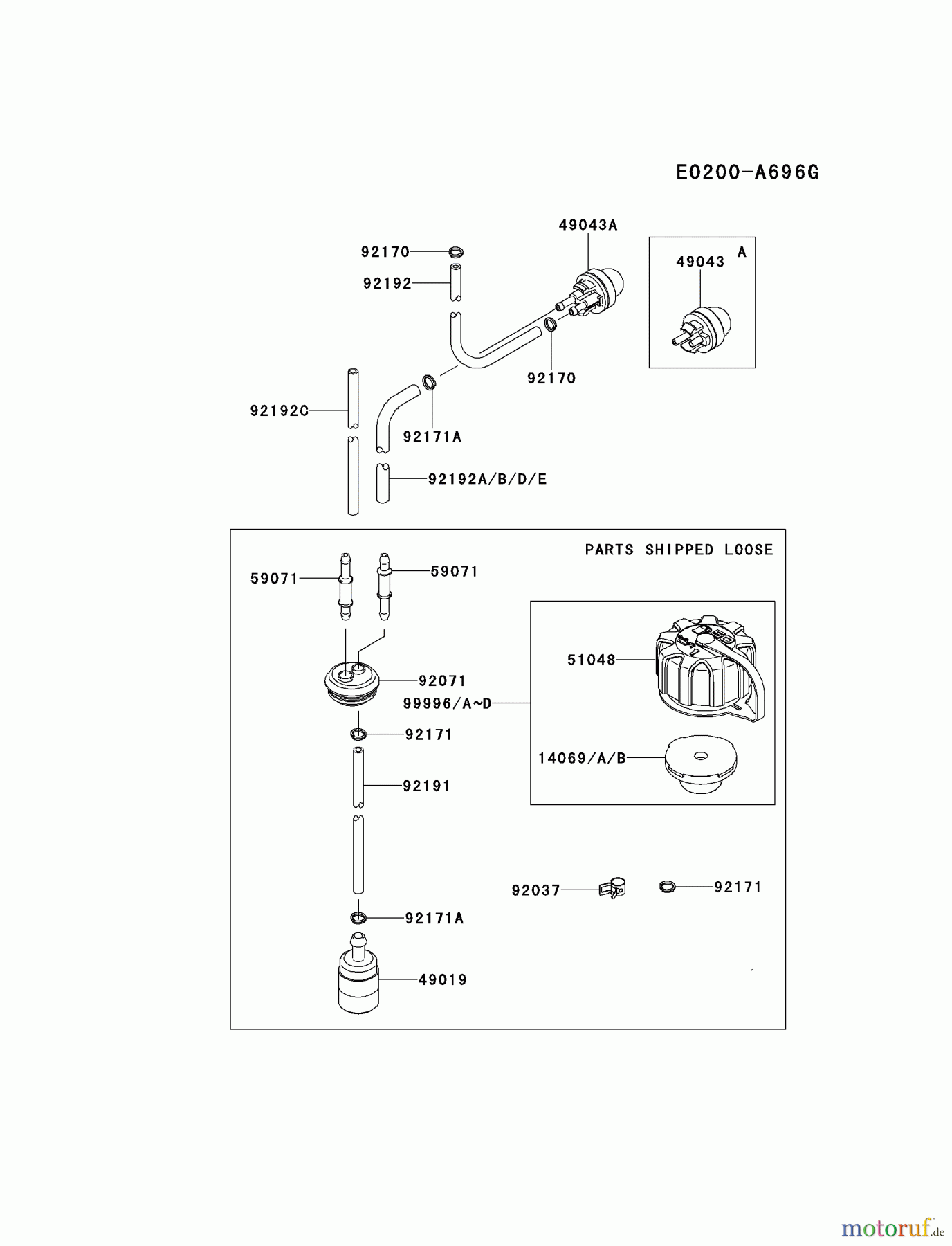  Kawasaki Geräte Bläser / Sauger / Häcksler / Zerkleinerer KRB650B-A2 (KRB650B) - Kawasaki Backpack Blower FUEL-TANK/FUEL-VALVE