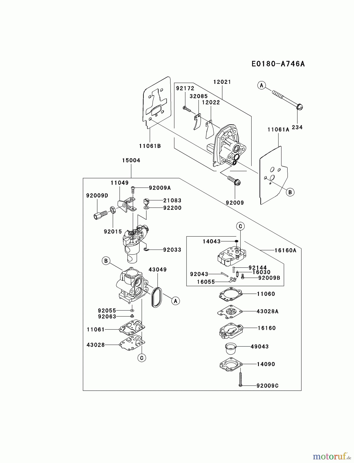  Kawasaki Geräte Trimmer, Faden / Bürste KBL35A-A2 (KBL35A) - Kawasaki Brush Cutter CARBURETOR