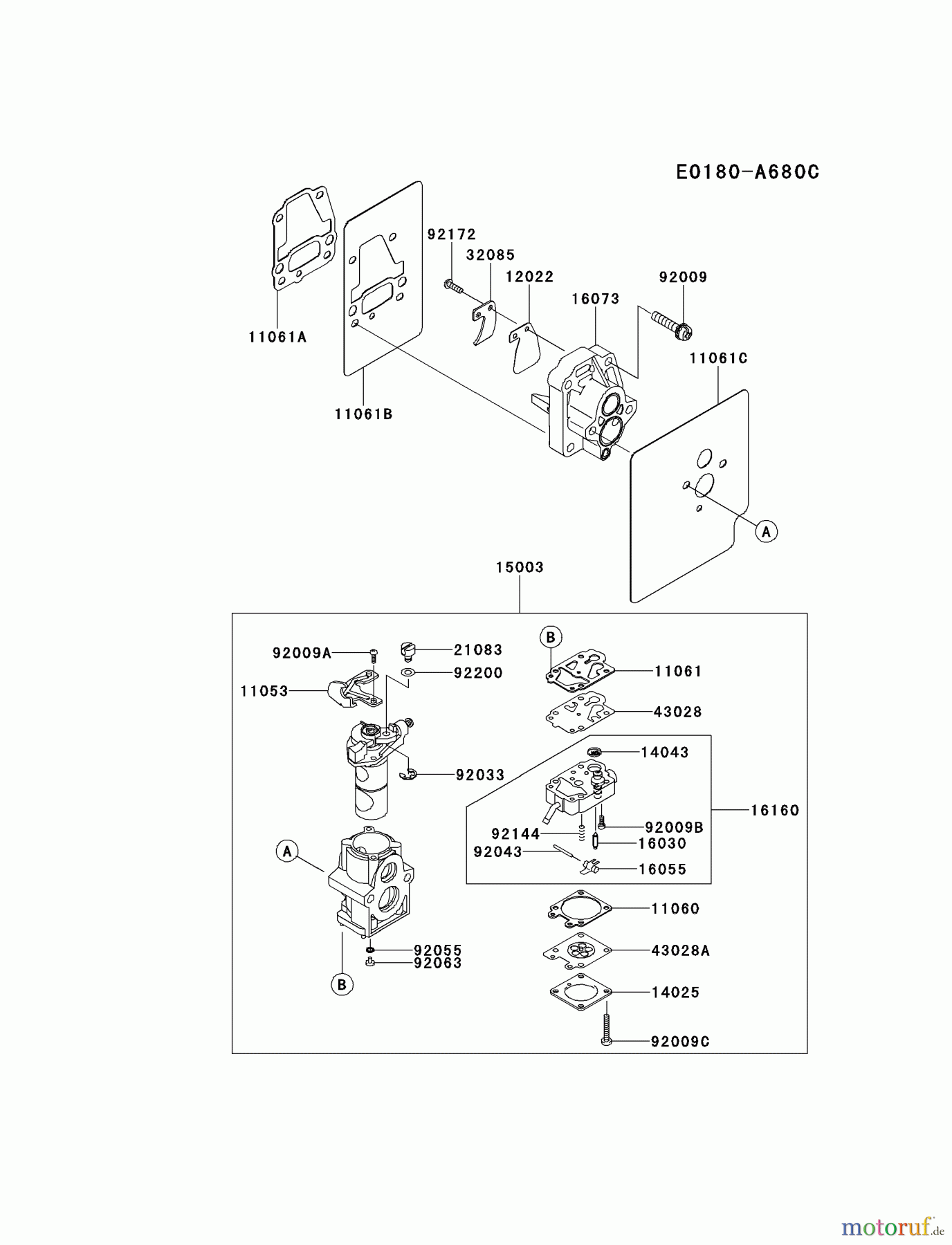  Kawasaki Geräte Bläser / Sauger / Häcksler / Zerkleinerer KRB650B-A2 (KRB650B) - Kawasaki Backpack Blower CARBURETOR