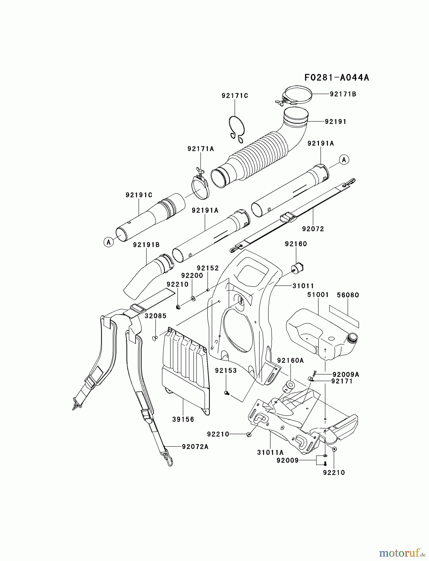  Kawasaki Geräte Bläser / Sauger / Häcksler / Zerkleinerer KRB650B-A5 (KRB650B) - Kawasaki Backpack Blower FRAME/COUPLING