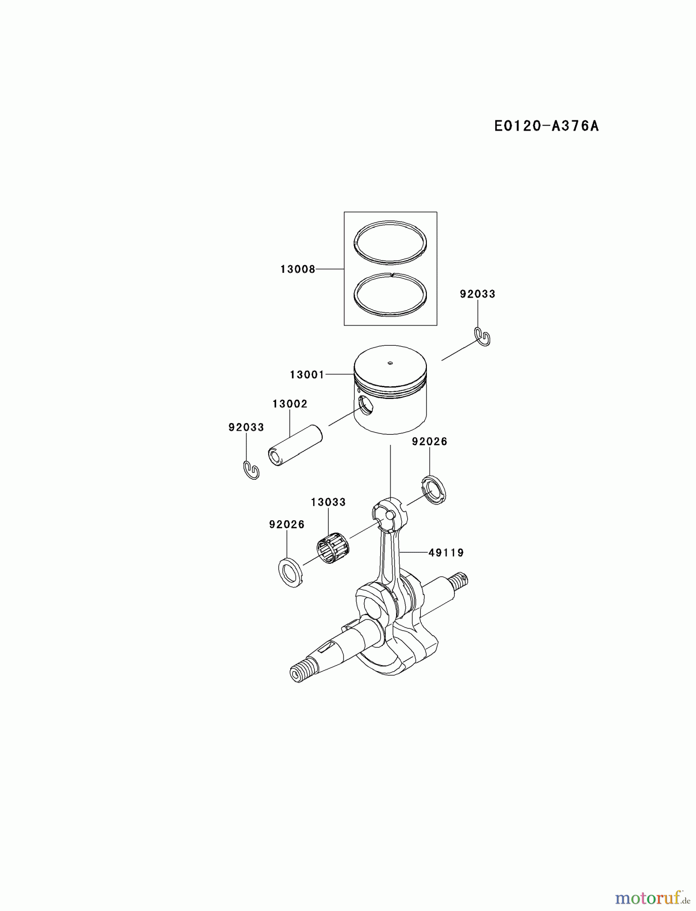  Kawasaki Geräte Bläser / Sauger / Häcksler / Zerkleinerer KRB650B-A5 (KRB650B) - Kawasaki Backpack Blower PISTON/CRANKSHAFT