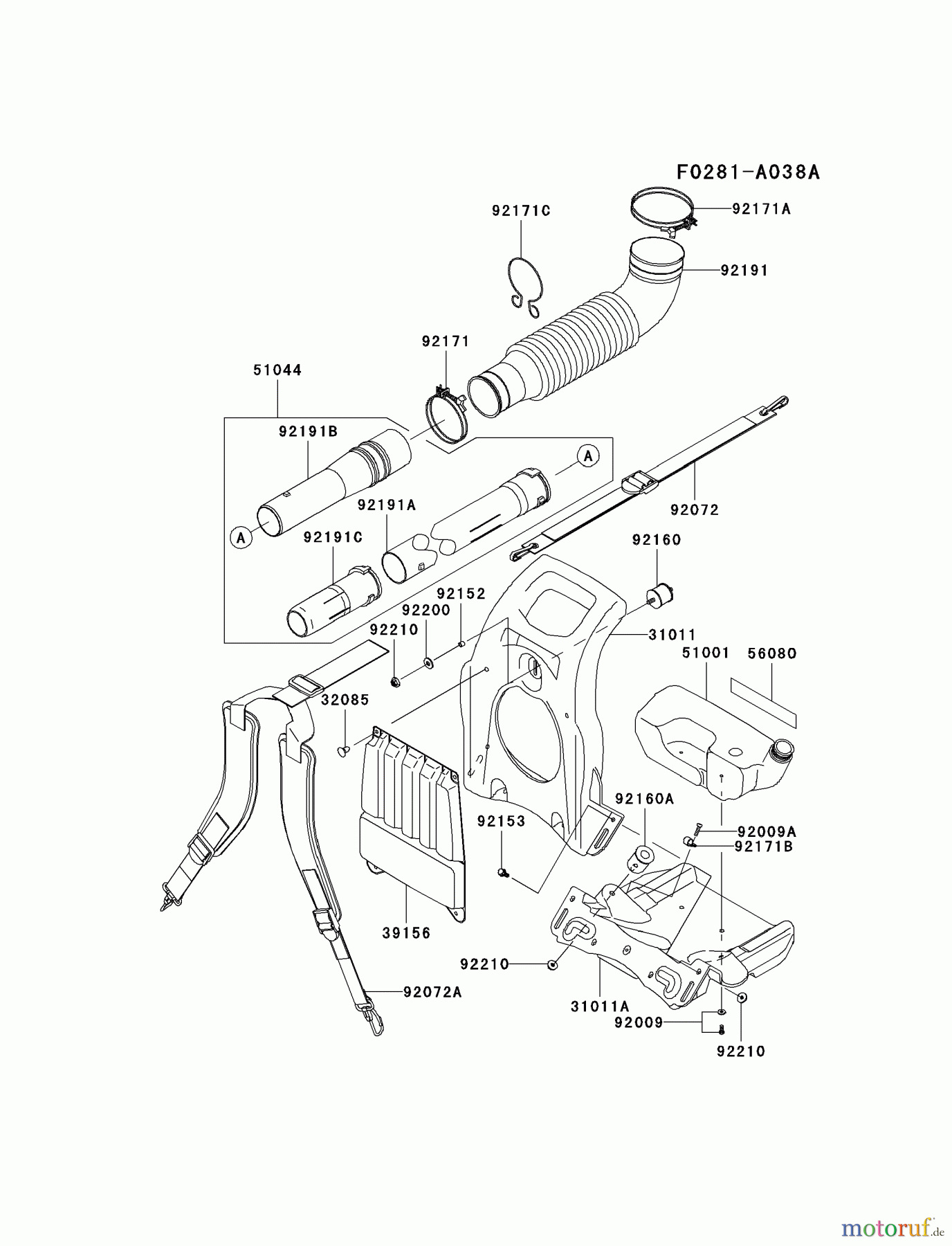  Kawasaki Geräte Bläser / Sauger / Häcksler / Zerkleinerer KRB650BC-A1 (KRB650BC) - Kawasaki Backpack Blower FRAME/COUPLING