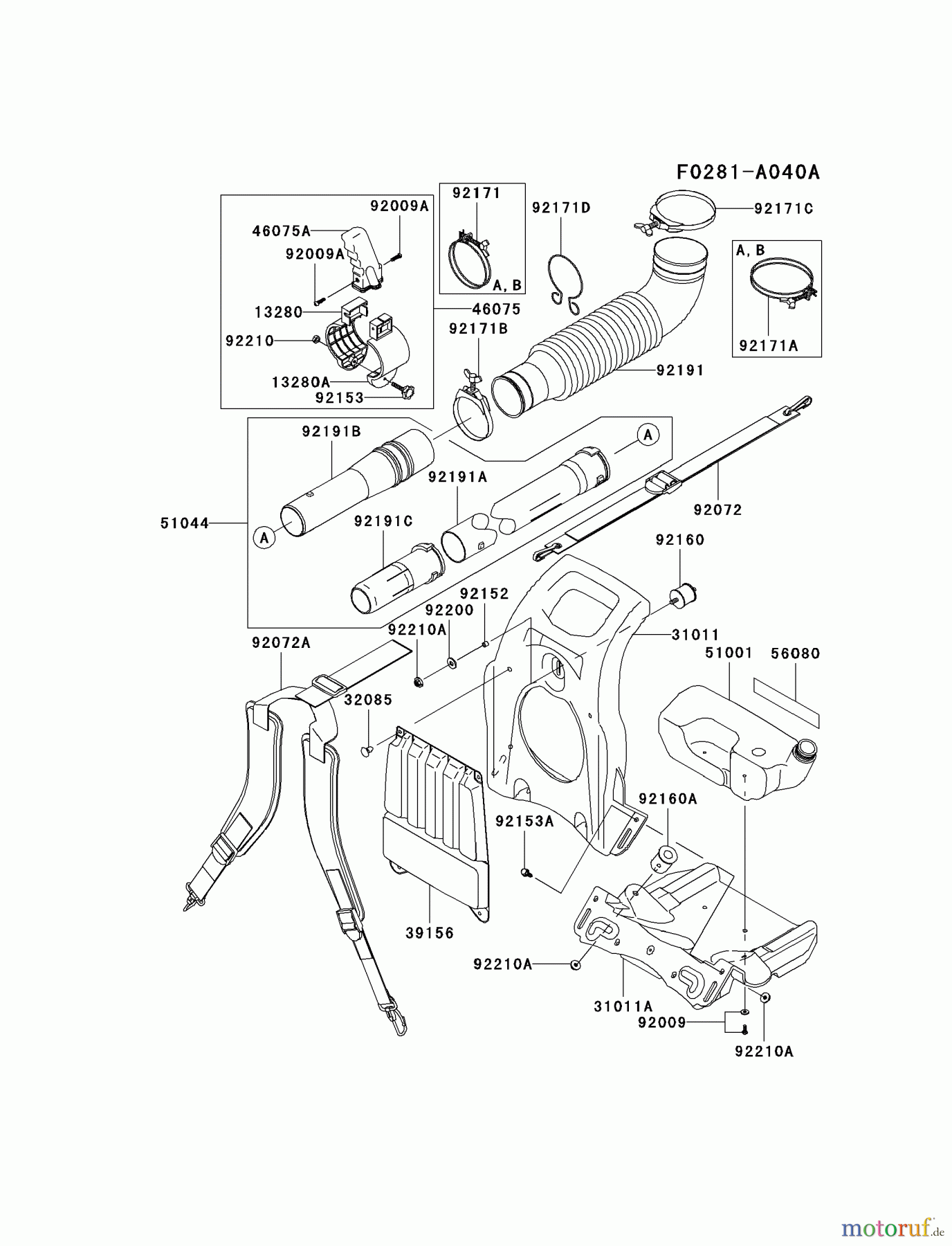  Kawasaki Geräte Bläser / Sauger / Häcksler / Zerkleinerer KRB750A-A4 (KRB750A) - Kawasaki Backpack Blower FRAME/COUPLING