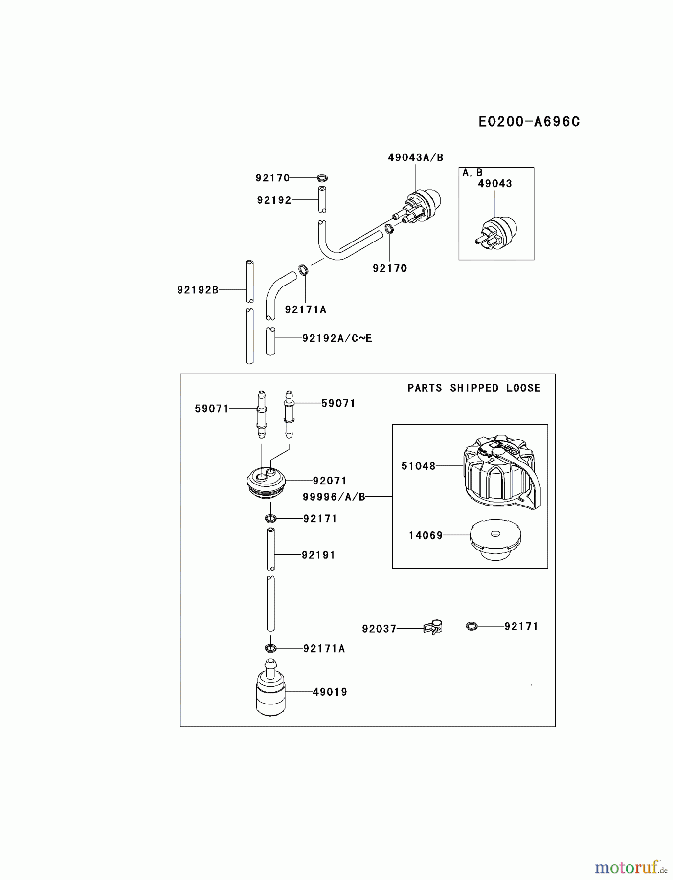  Kawasaki Geräte Bläser / Sauger / Häcksler / Zerkleinerer KRB750A-A1 (KRB750A) - Kawasaki Backpack Blower FUEL-TANK/FUEL-VALVE