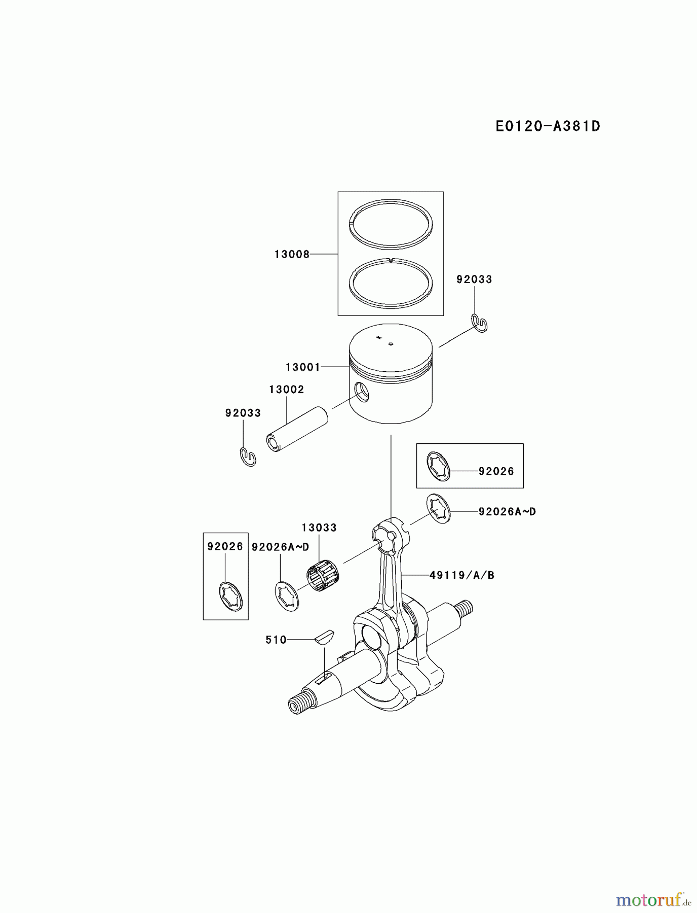  Kawasaki Geräte Bläser / Sauger / Häcksler / Zerkleinerer KRB750A-A1 (KRB750A) - Kawasaki Backpack Blower PISTON/CRANKSHAFT