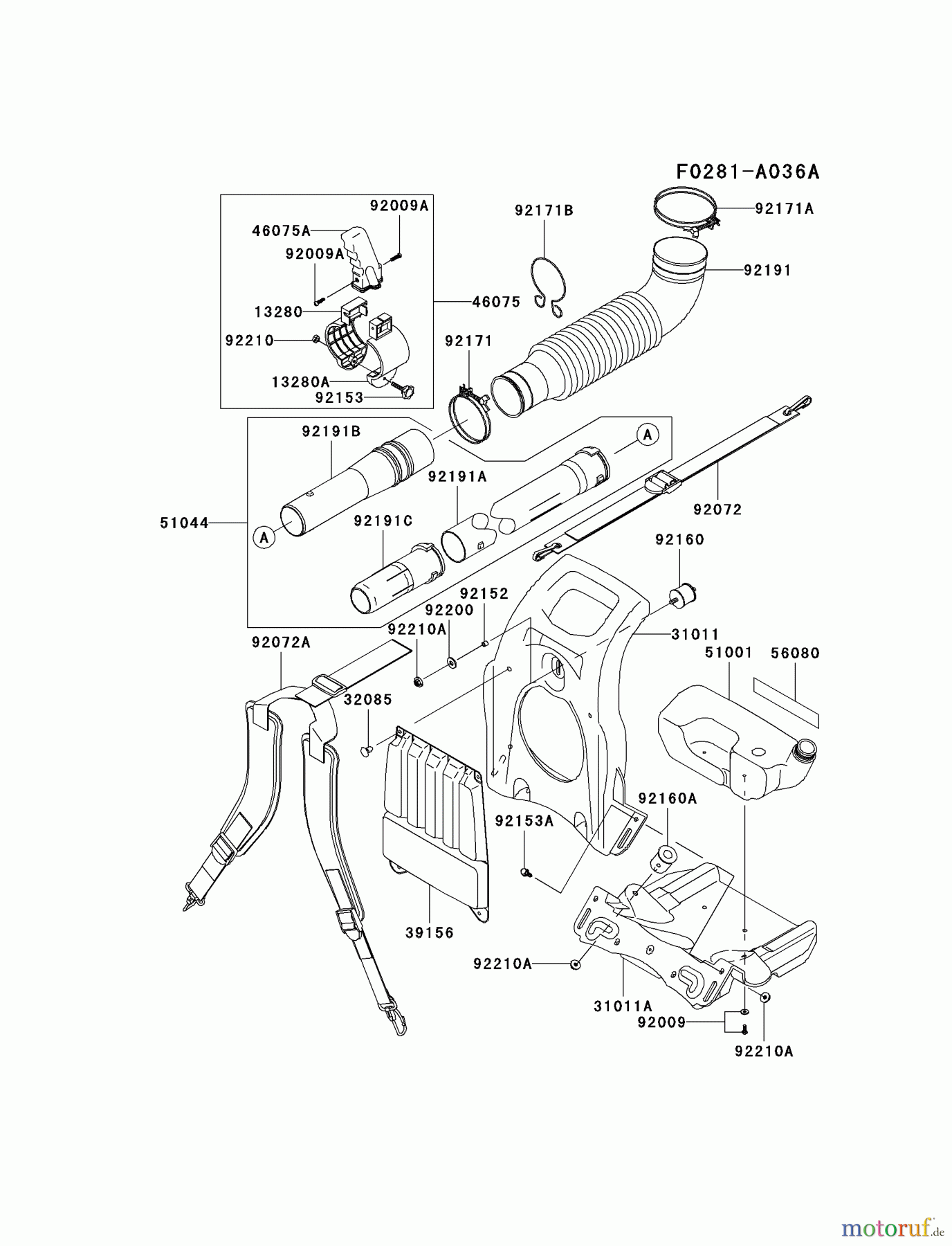  Kawasaki Geräte Bläser / Sauger / Häcksler / Zerkleinerer KRB750AC-A1 (KRB750AC) - Kawasaki Backpack Blower FRAME/COUPLING