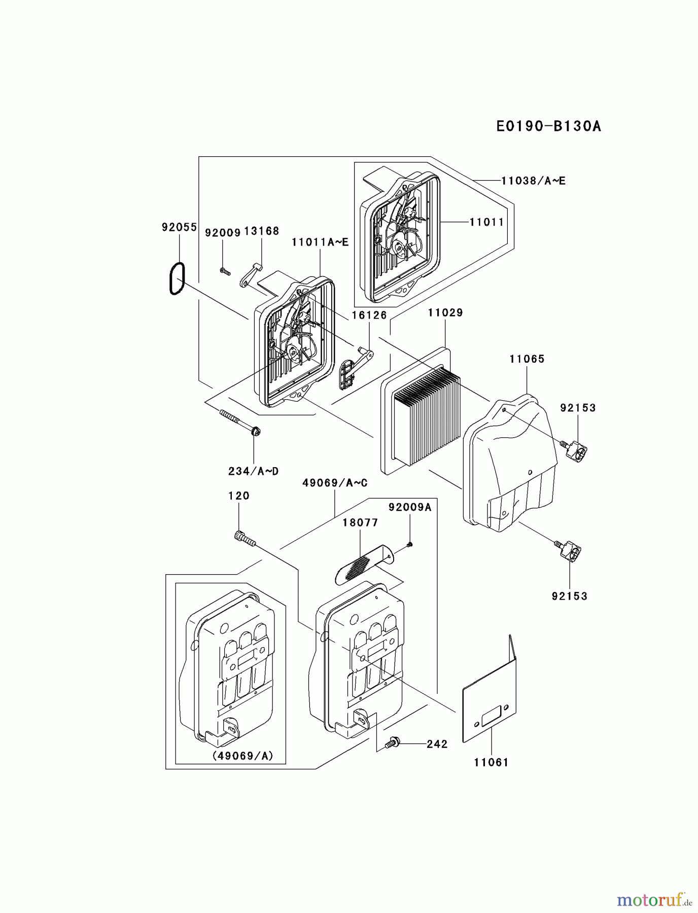  Kawasaki Geräte Bläser / Sauger / Häcksler / Zerkleinerer KRB750B-A2 (KRB750B) - Kawasaki Backpack Blower AIR-FILTER/MUFFLER