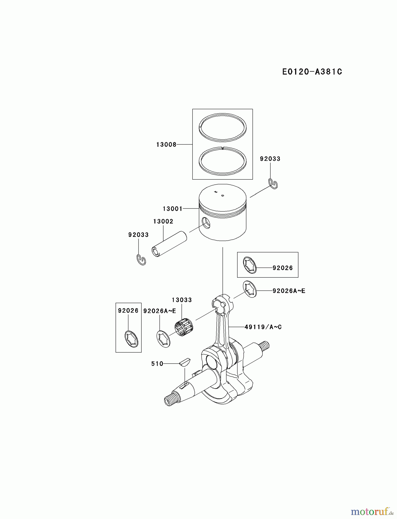  Kawasaki Geräte Bläser / Sauger / Häcksler / Zerkleinerer KRB750B-A3 (KRB750B) - Kawasaki Backpack Blower PISTON/CRANKSHAFT