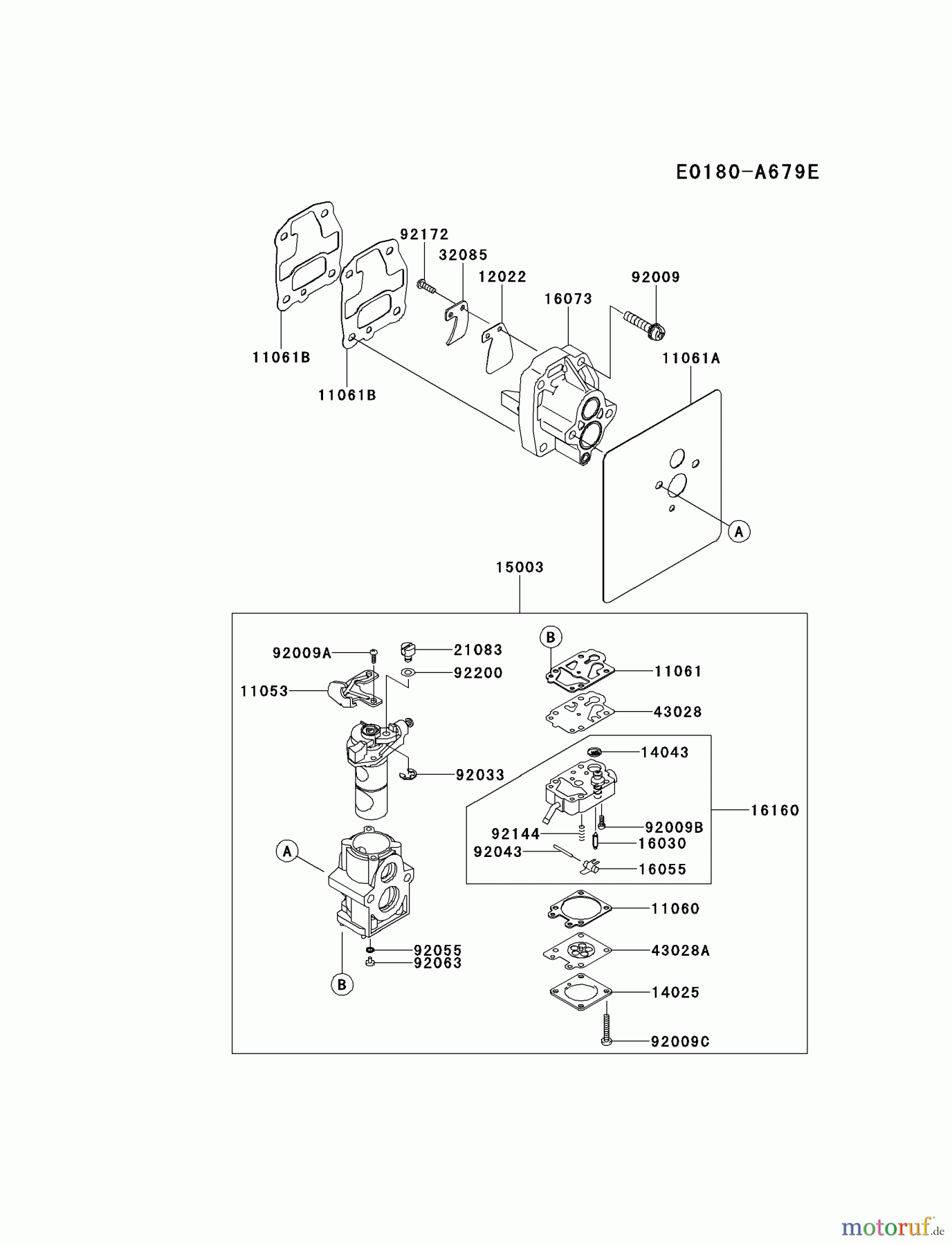  Kawasaki Geräte Bläser / Sauger / Häcksler / Zerkleinerer KRB750A-A4 (KRB750A) - Kawasaki Backpack Blower CARBURETOR