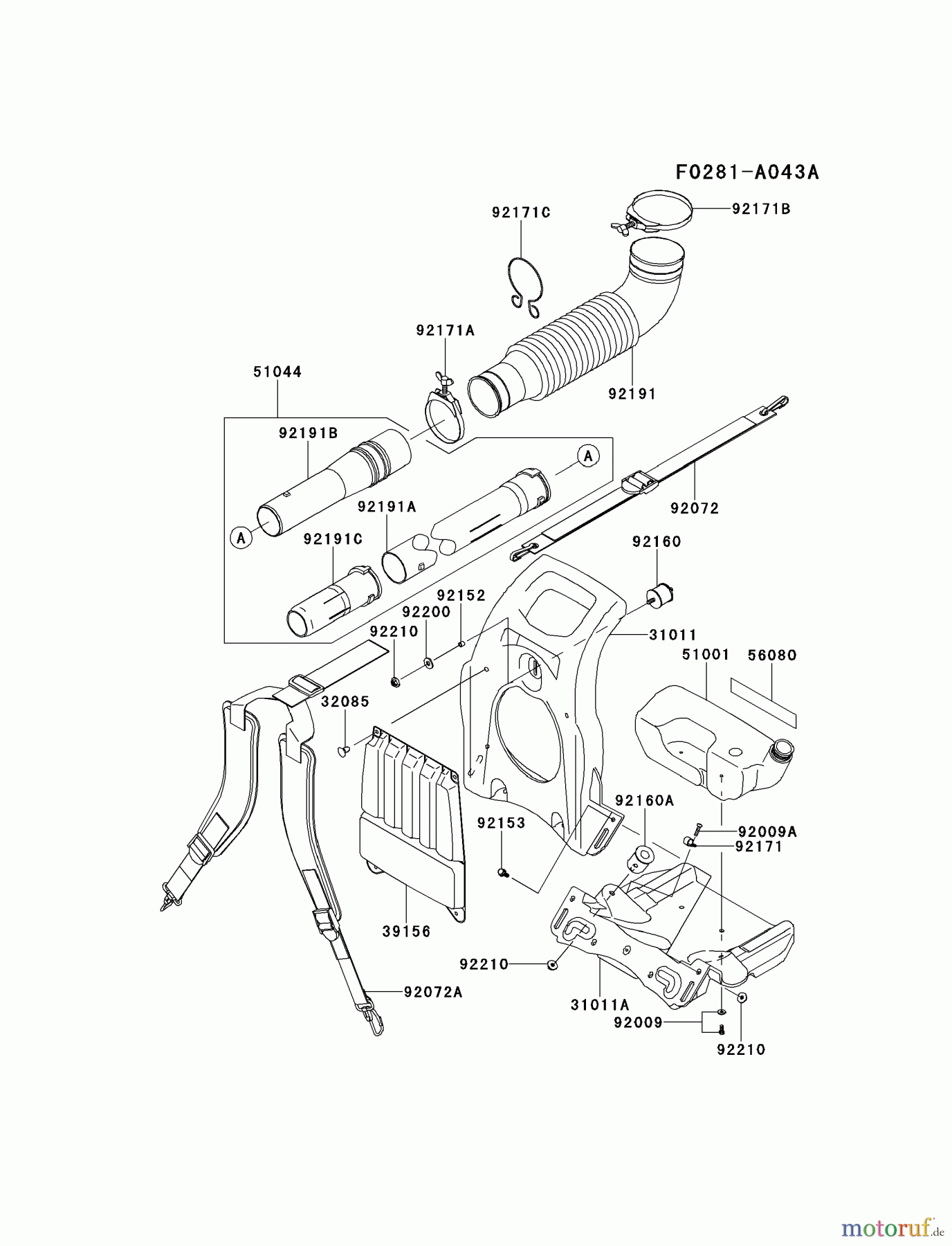  Kawasaki Geräte Bläser / Sauger / Häcksler / Zerkleinerer KRB750B-A7 (KRB750B) - Kawasaki Backpack Blower FRAME/COUPLING