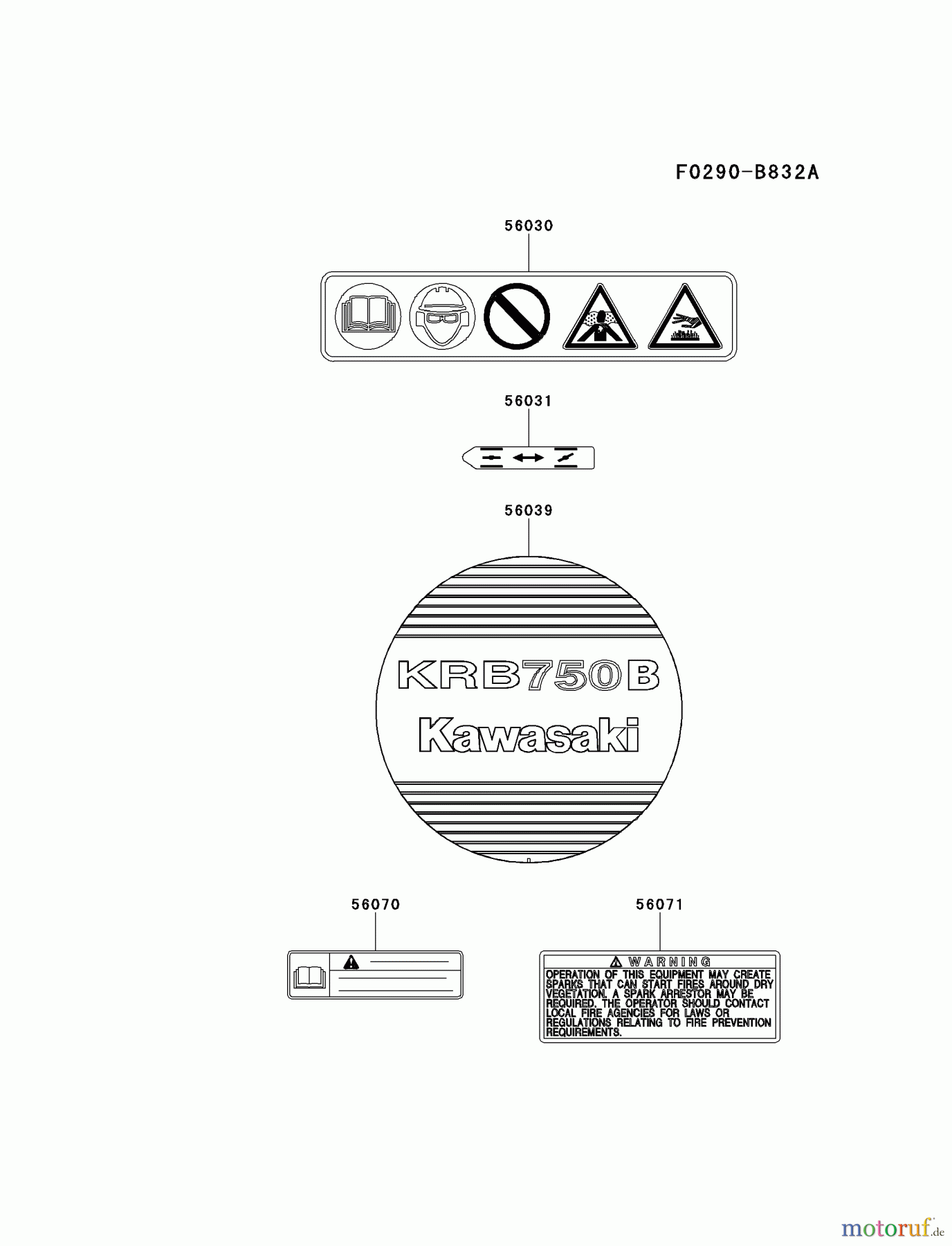  Kawasaki Geräte Bläser / Sauger / Häcksler / Zerkleinerer KRB750B-A8 (KRB750B) - Kawasaki Backpack Blower LABEL