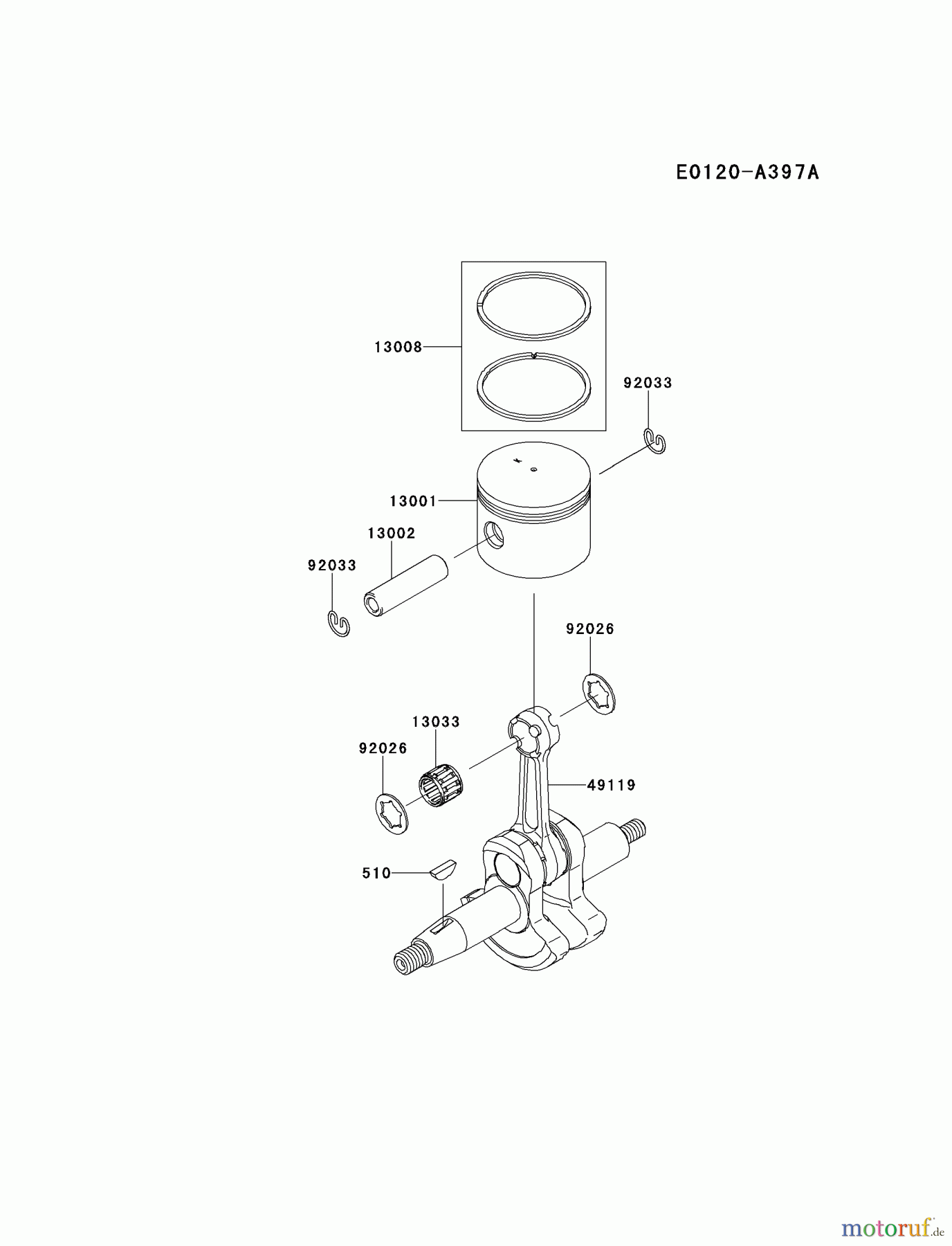  Kawasaki Geräte Bläser / Sauger / Häcksler / Zerkleinerer KRB750B-A8 (KRB750B) - Kawasaki Backpack Blower PISTON/CRANKSHAFT