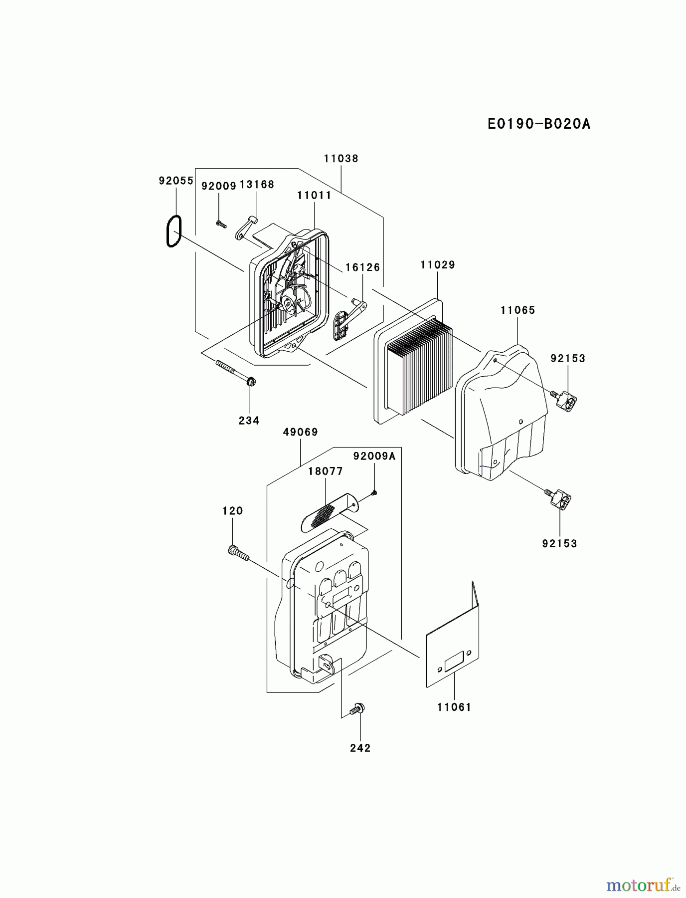  Kawasaki Geräte Bläser / Sauger / Häcksler / Zerkleinerer KRB750AC-A1 (KRB750AC) - Kawasaki Backpack Blower AIR-FILTER/MUFFLER