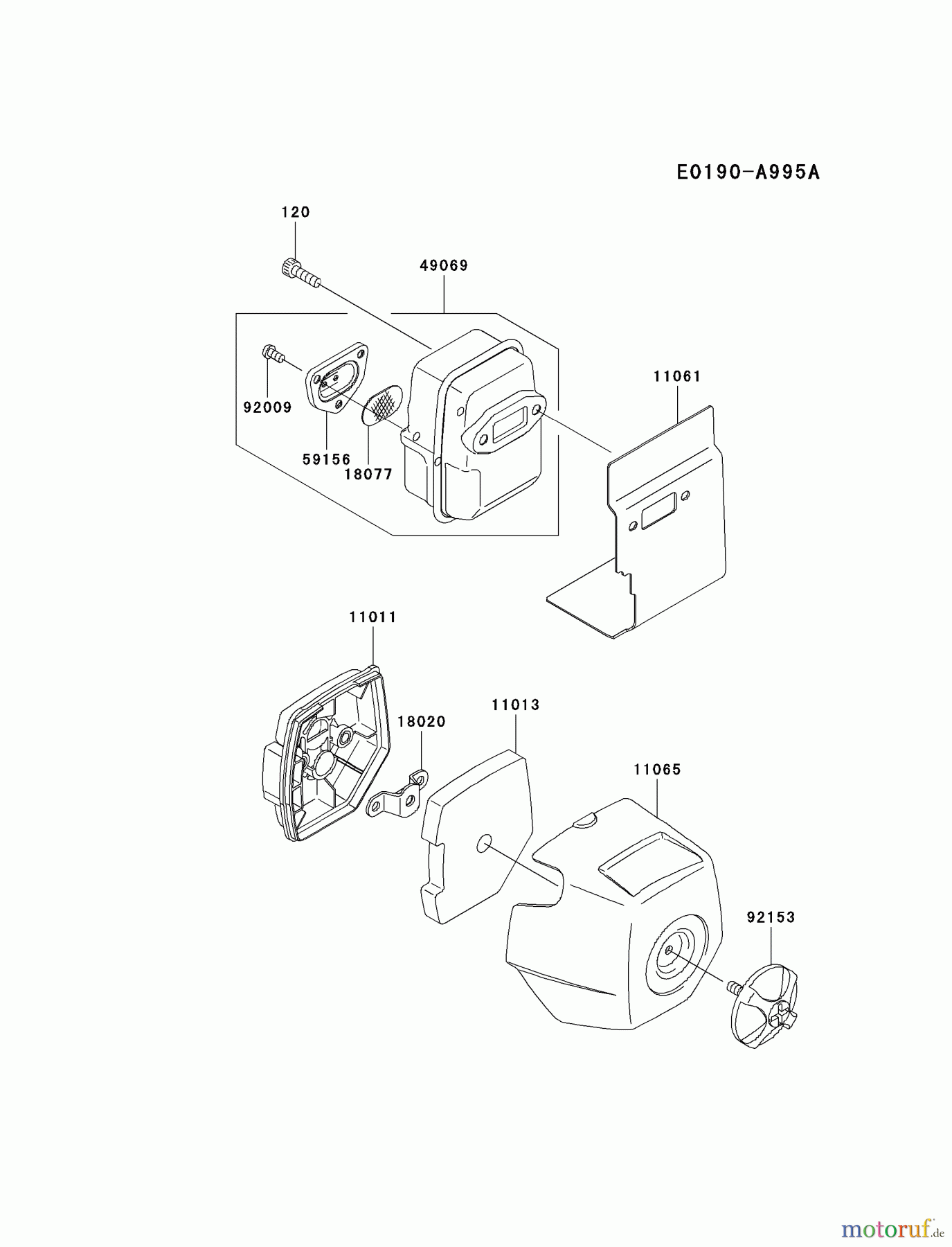  Kawasaki Geräte Bläser / Sauger / Häcksler / Zerkleinerer KRH300AC-A1 (KRH300AC) - Kawasaki Handheld Blower AIR-FILTER/MUFFLER