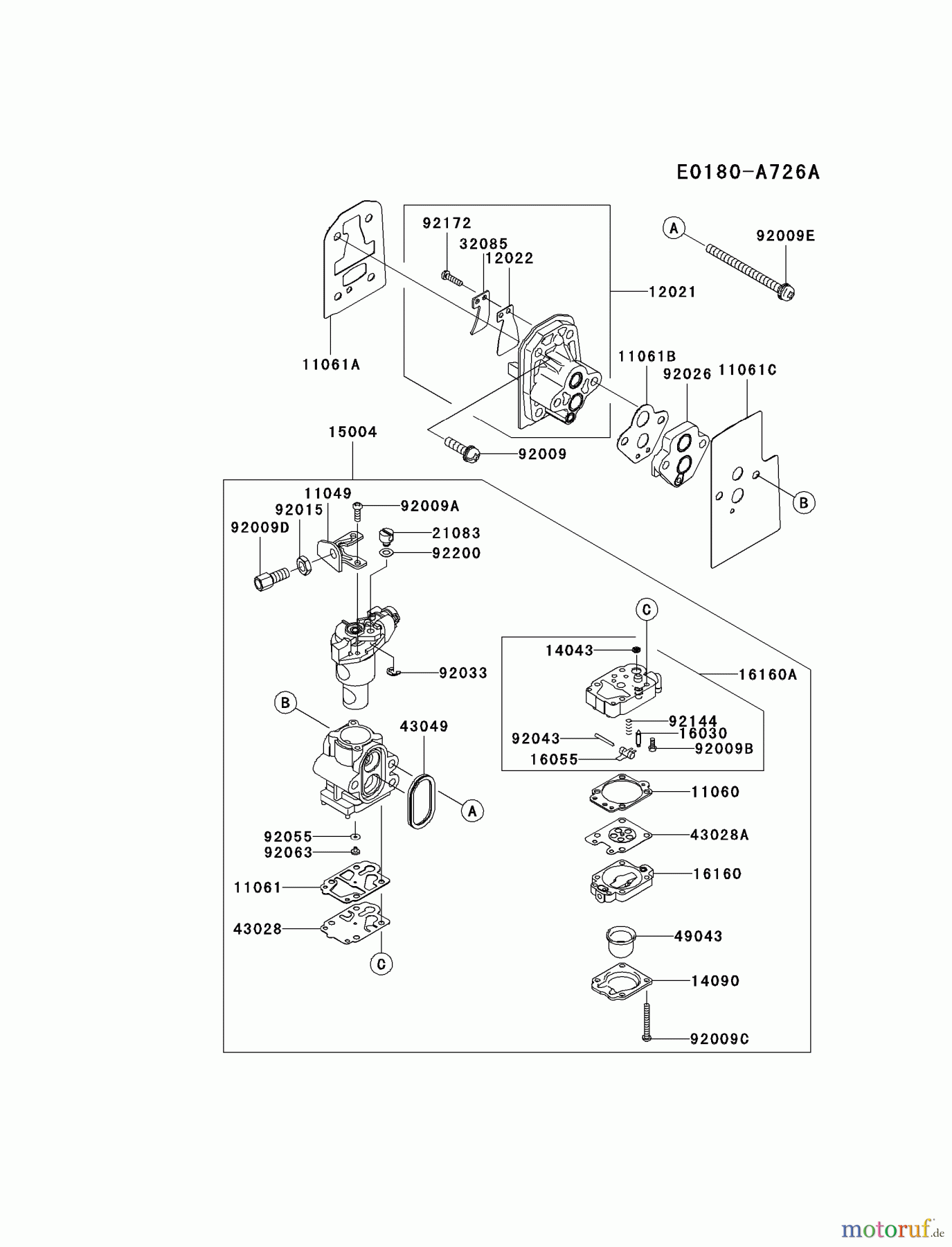  Kawasaki Geräte Bläser / Sauger / Häcksler / Zerkleinerer KRH300AC-A1 (KRH300AC) - Kawasaki Handheld Blower CARBURETOR