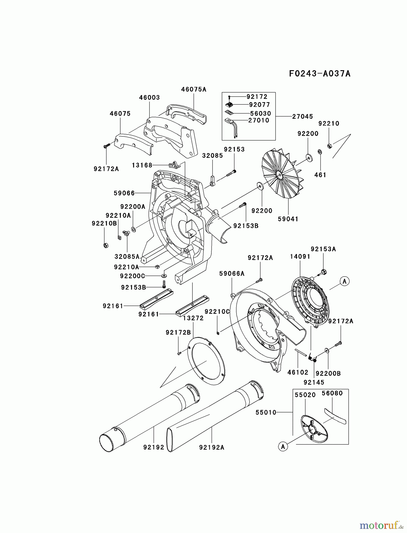  Kawasaki Geräte Bläser / Sauger / Häcksler / Zerkleinerer KRH300A-A1 (KRH300A) - Kawasaki Handheld Blower HOUSING