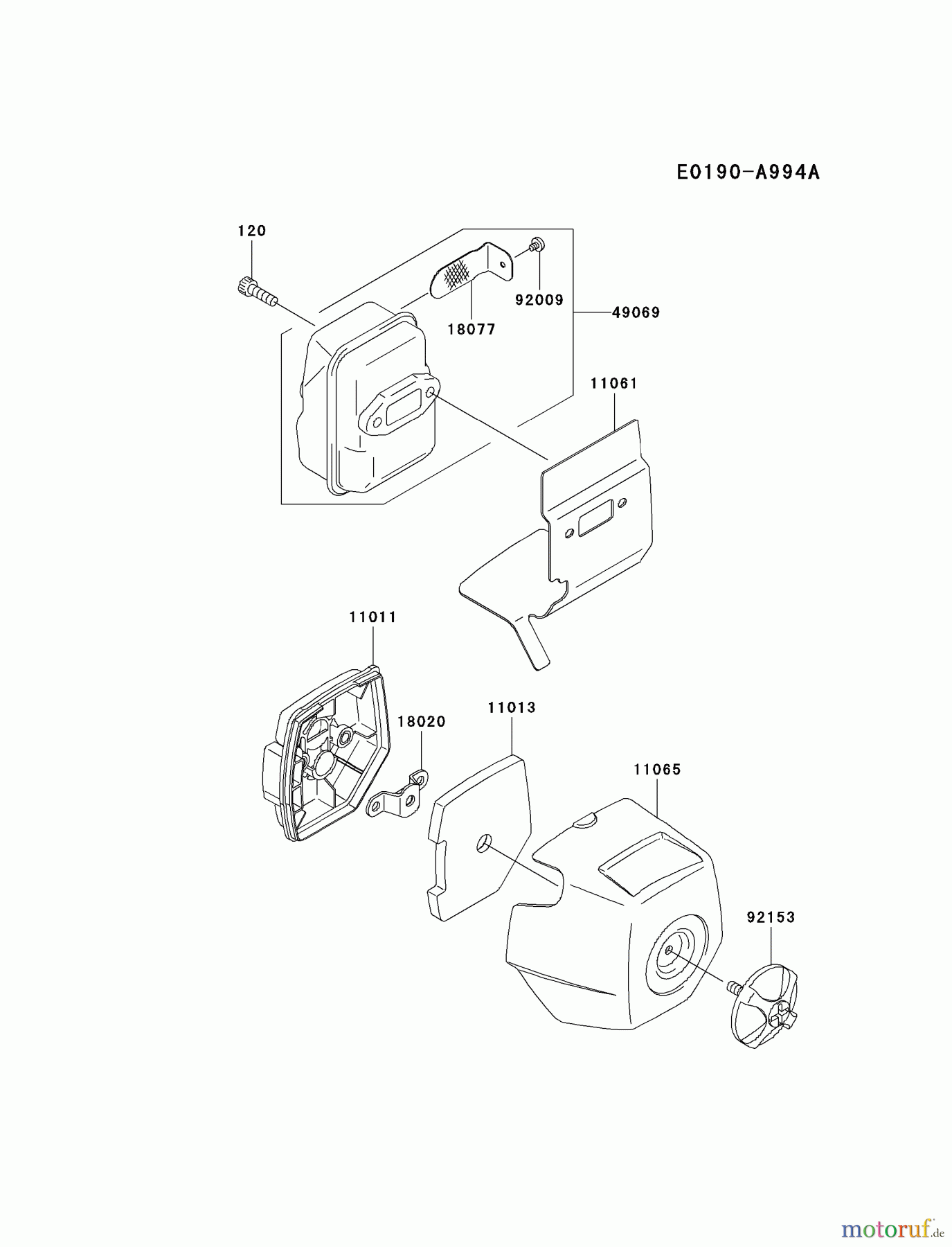  Kawasaki Geräte Trimmer, Faden / Bürste KBL27BC-A1 (KBL27BC) - Kawasaki Brush Cutter AIR-FILTER/MUFFLER