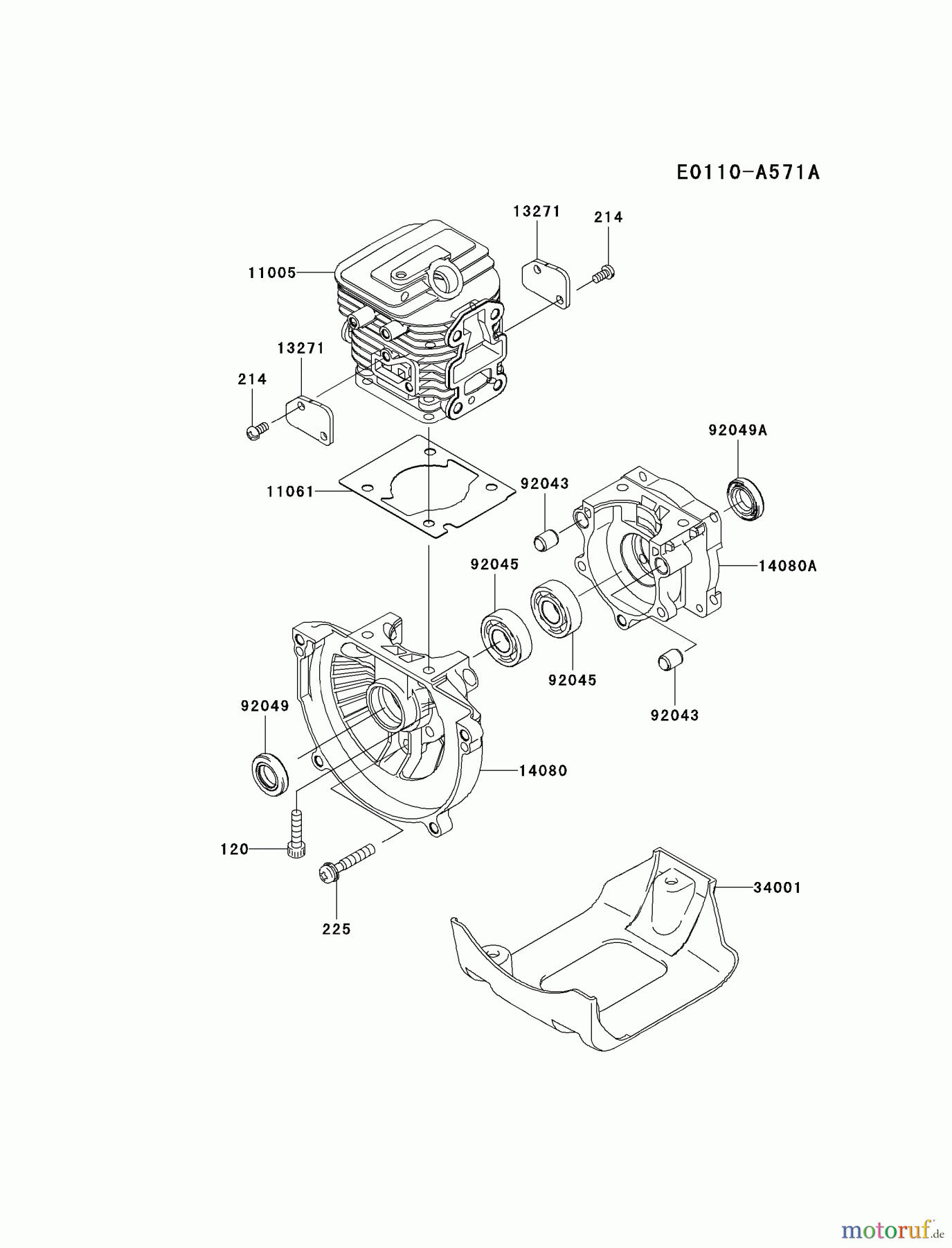  Kawasaki Geräte Trimmer, Faden / Bürste KGT27B-A1 (KGT27B) - Kawasaki Grass Trimmer CYLINDER/CRANKCASE