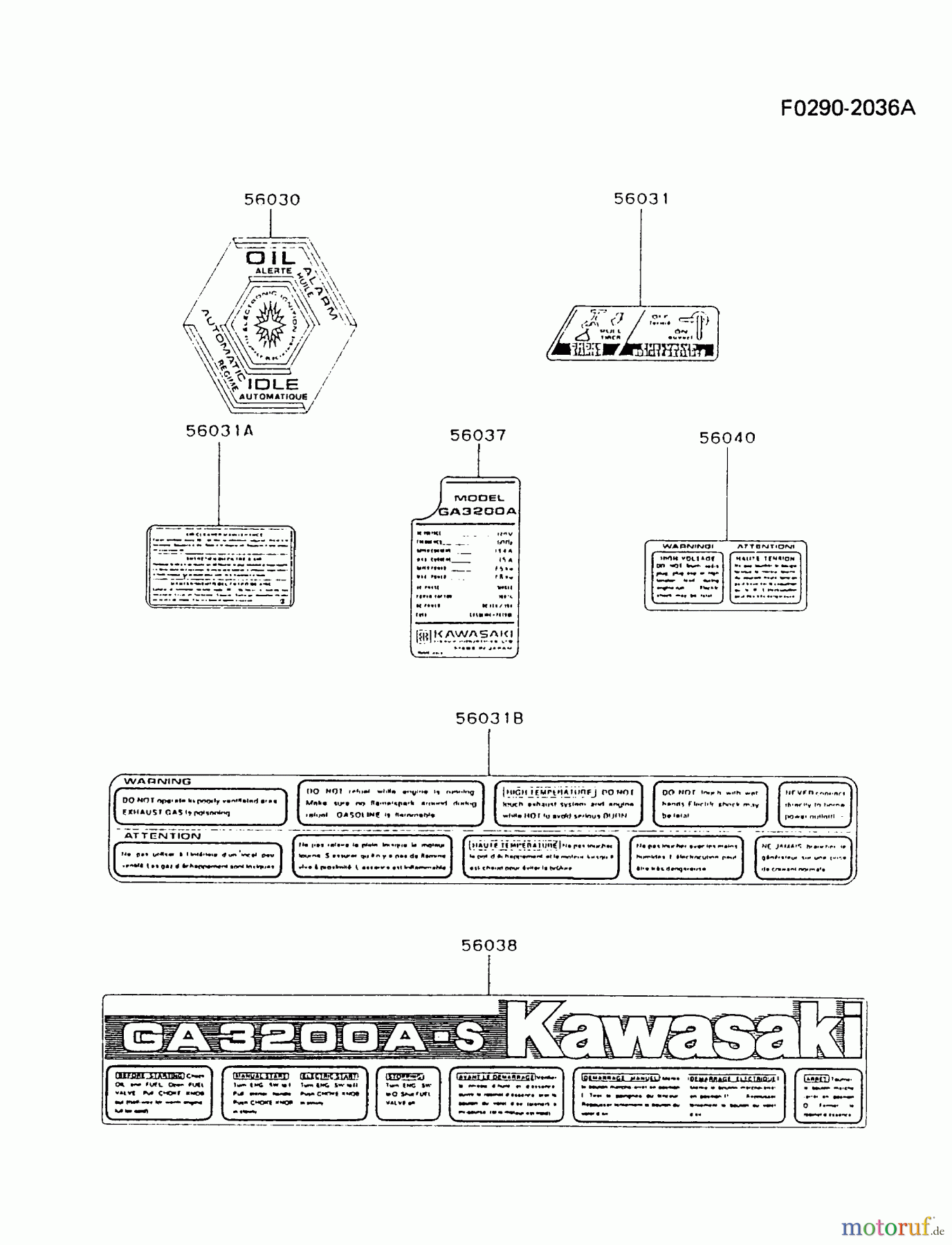  Kawasaki Geräte Stromerzeuger GAH20A-CS00 (GA3200A) - Kawasaki Generator LABEL