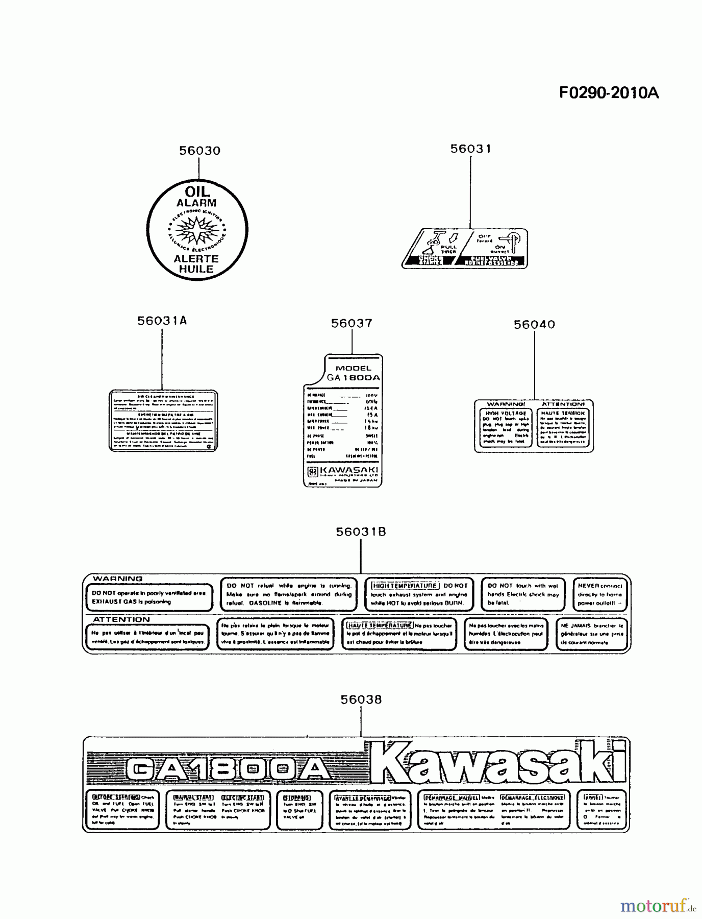  Kawasaki Geräte Stromerzeuger GAT80A-DS00 (GA1800A) - Kawasaki Generator LABEL