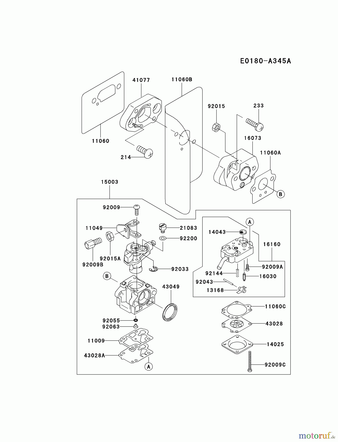  Kawasaki Geräte Bläser / Sauger / Häcksler / Zerkleinerer HG400A-BS00 (KRB400A) - Kawasaki Backpack Blower CARBURETOR