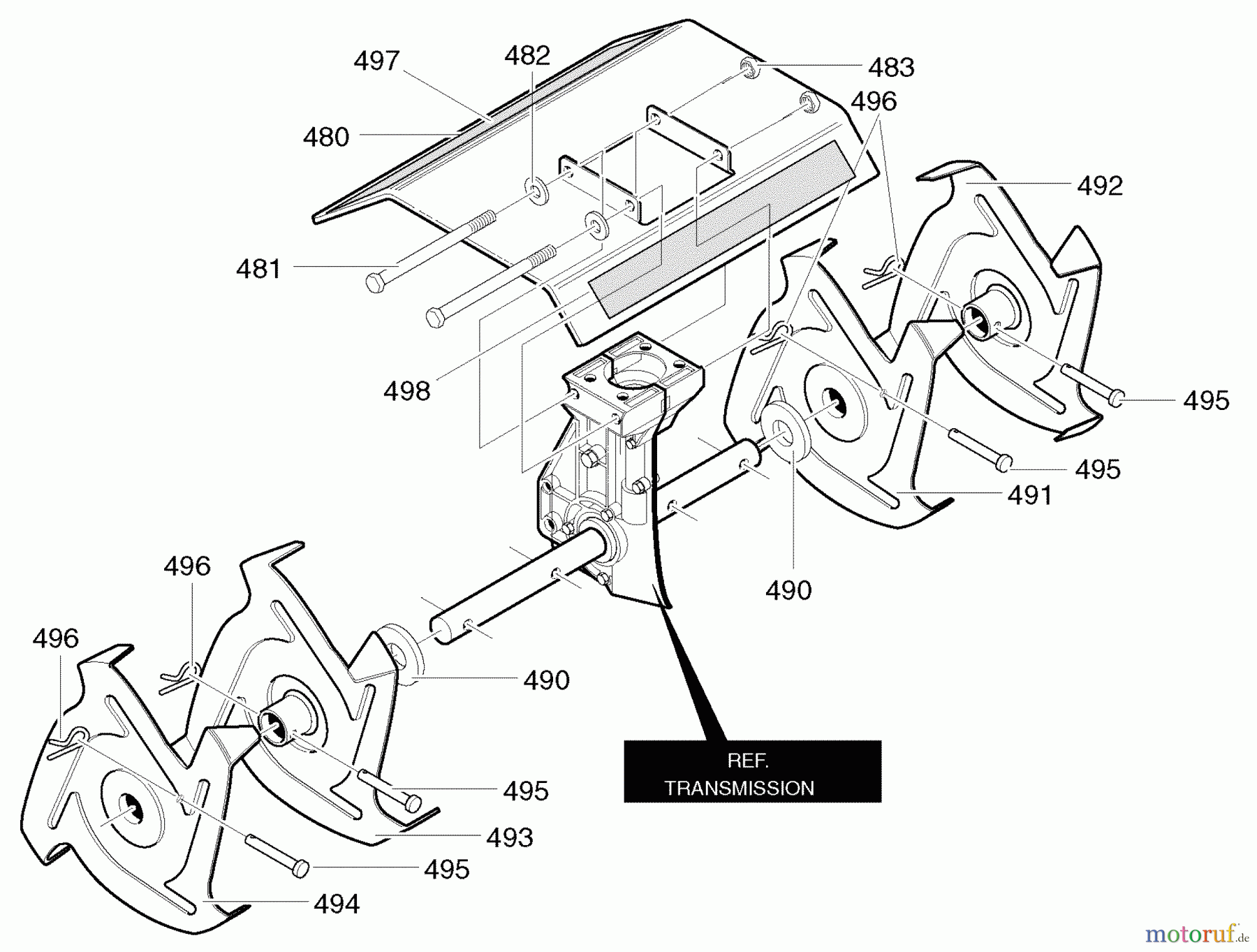  Murray Motorhacken und Kultivierer C950-62909-3 - Craftsman Cultivator (2005) (Sears) Shield & Tine Assembly