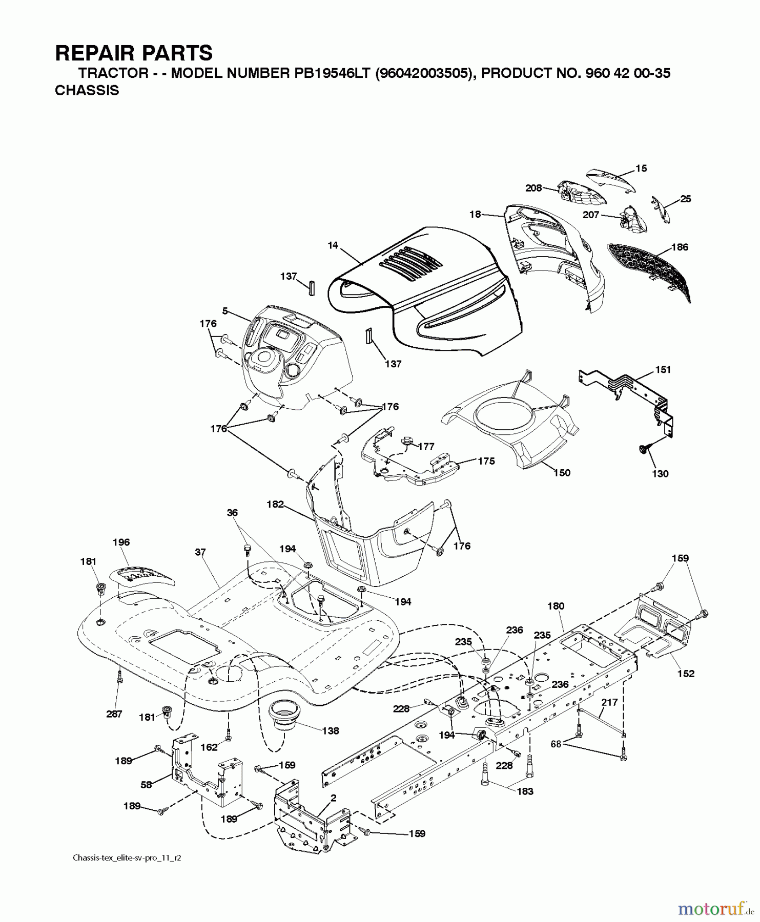  Poulan / Weed Eater Rasen und Gartentraktoren PB19546LT (96048001700) - Poulan Pro Lawn Tractor (2010-12) CHASSIS / FRAME