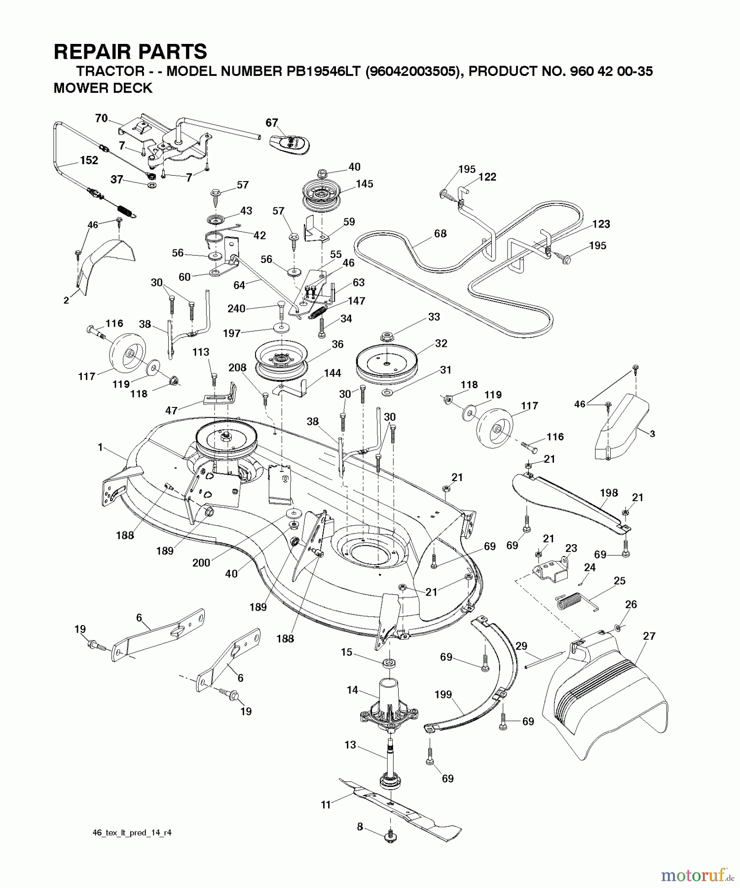  Poulan / Weed Eater Rasen und Gartentraktoren PB19546LT (96048001700) - Poulan Pro Lawn Tractor (2010-12) MOWER DECK / CUTTING DECK